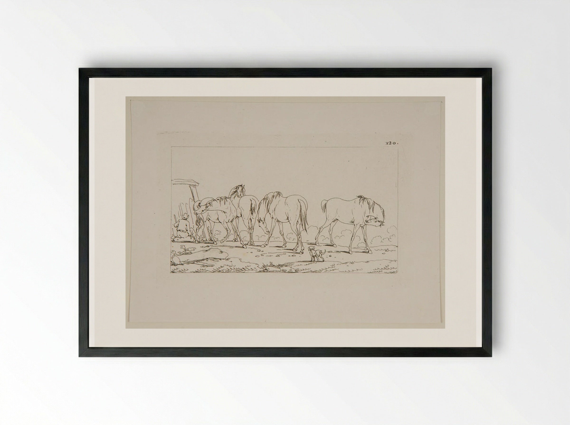 Plate LXV (Horses in a Field) - Jacques-Francois-Joseph Swebach - Framed Print Black