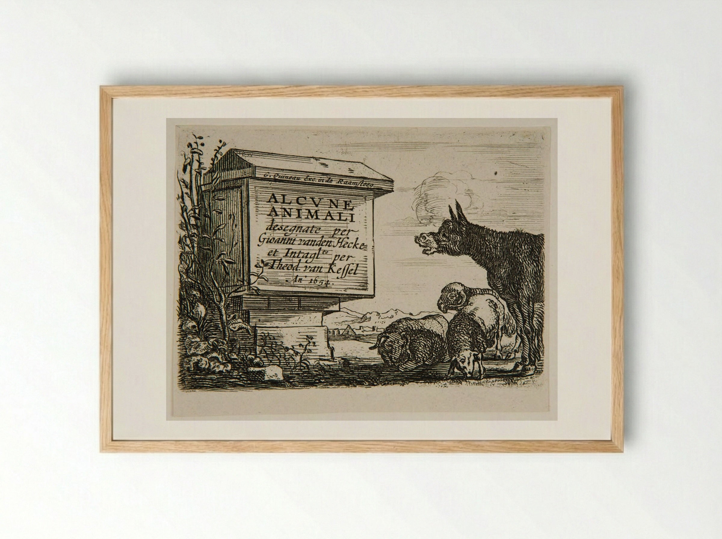 Plate One (Frontispiece to Alcune Animali) - Theodor van Kessel - Framed Print Wood