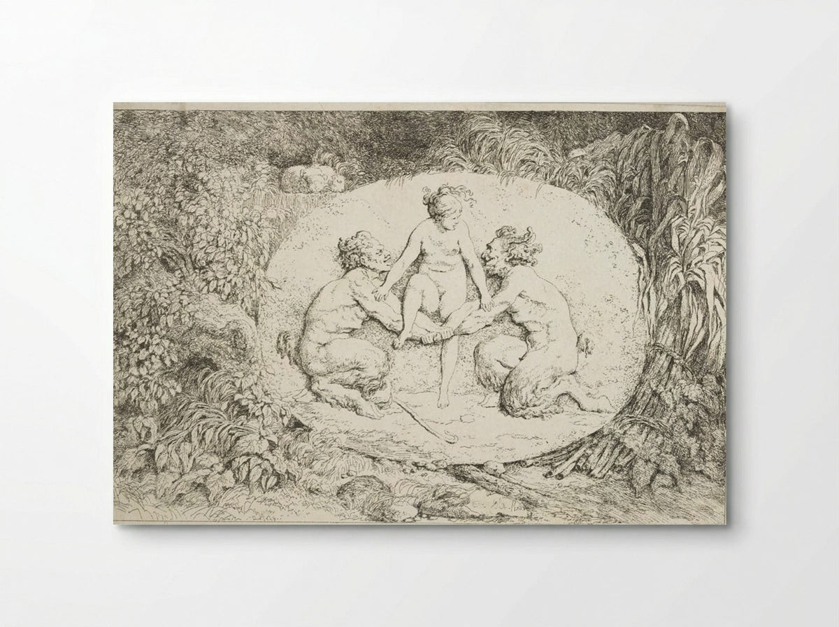 Plate One: Nymph Stepping Over the Arms of Two Satyrs - Jean-Honoré Fragonard - Poster