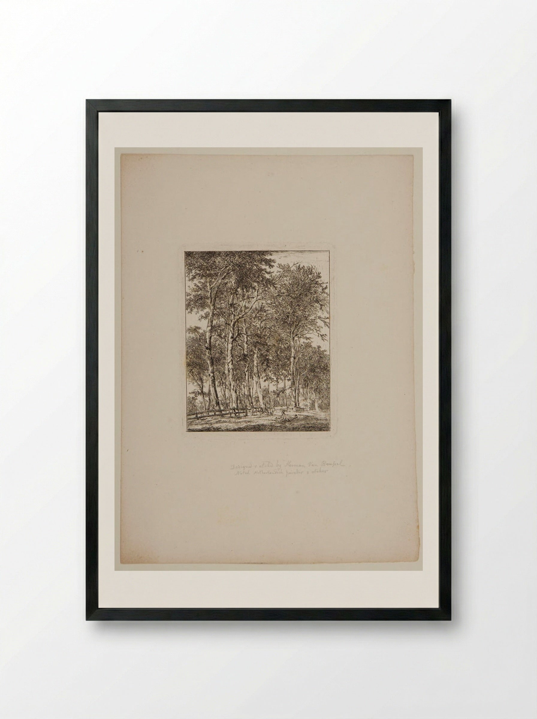 Plate VI (Wooded Scene with Figures) - Hermanus van Brussel - Framed Print Black