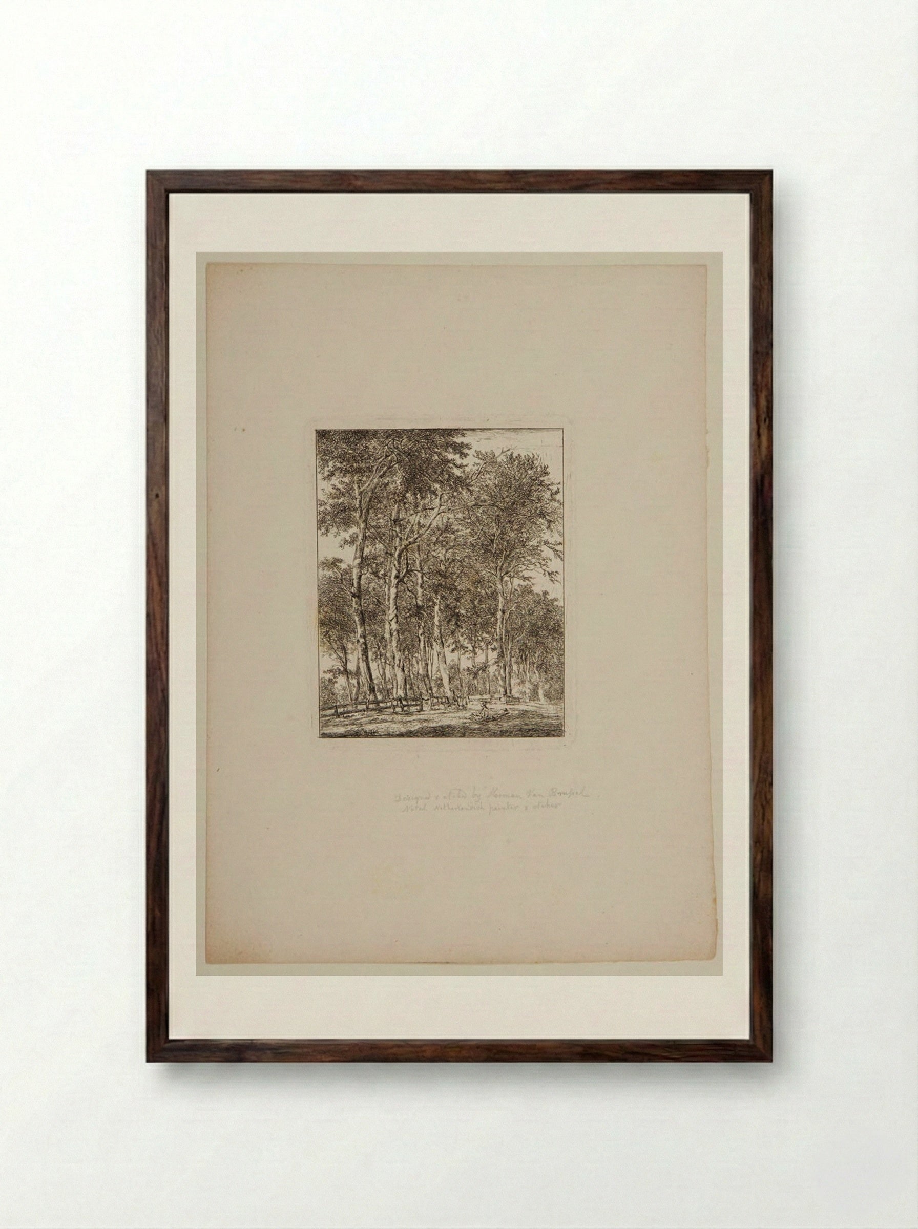 Plate VI (Wooded Scene with Figures) - Hermanus van Brussel - Framed Print Dark Wood