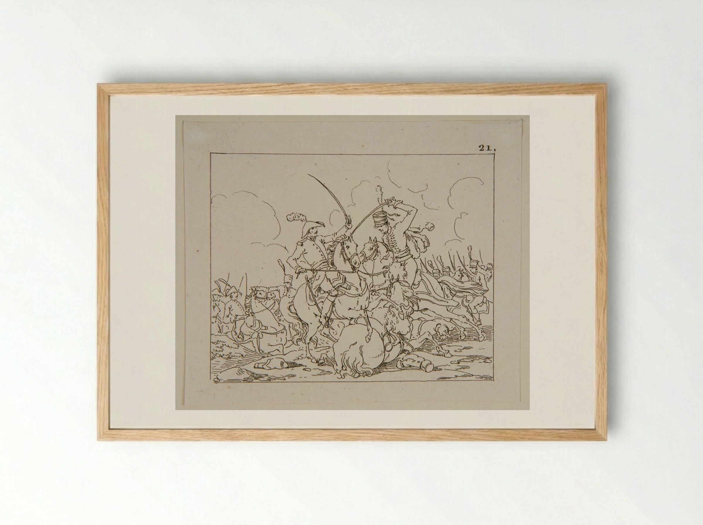 Plate VIII (Cavalry Skirmish) - Jacques-Francois-Joseph Swebach - Framed Print Wood
