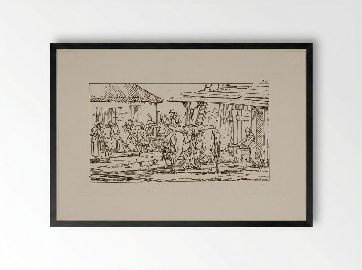 Plate XL (Soldiers at a Tavern) - Jacques-Francois-Joseph Swebach - Framed Print Black