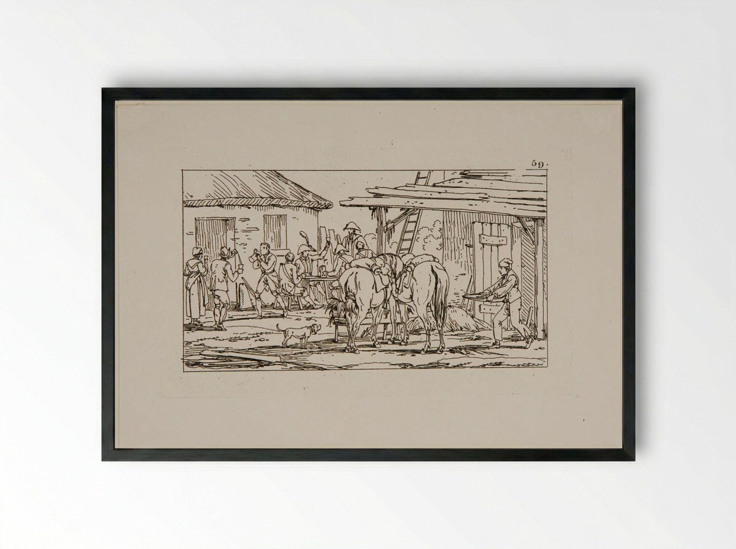 Plate XL (Soldiers at a Tavern) - Jacques-Francois-Joseph Swebach - Framed Print Black