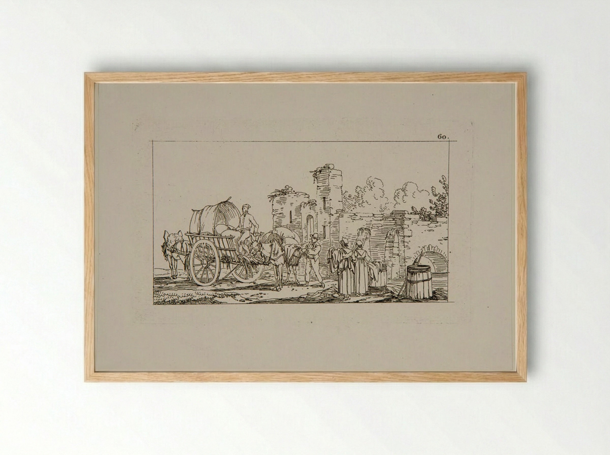 Plate XLI (Rural Scene with Cart and Ruins) - Jacques-Francois-Joseph Swebach - Framed Print Wood