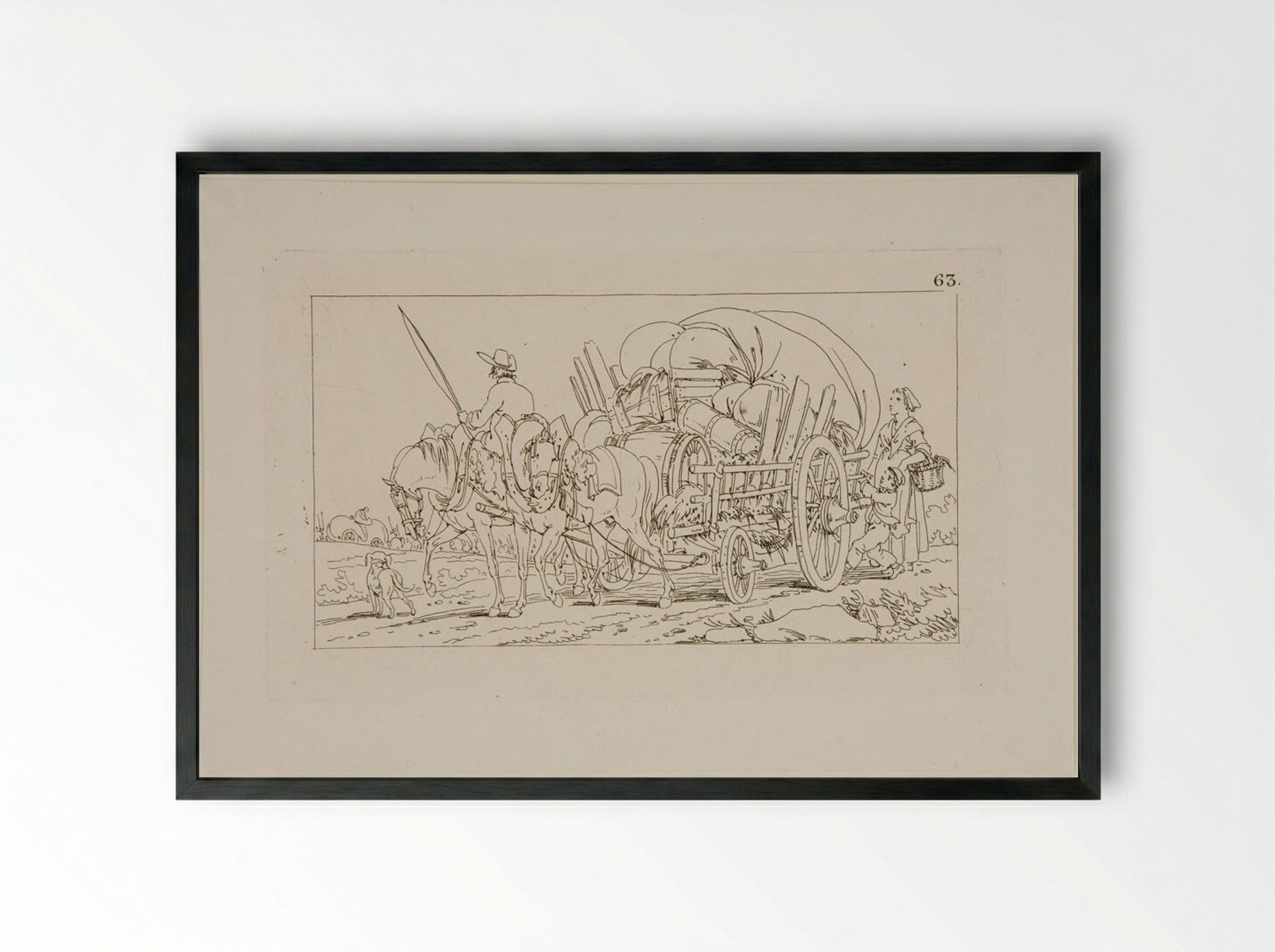 Plate XLIII (Horse-Drawn Cart) - Jacques-Francois-Joseph Swebach - Framed Print Black