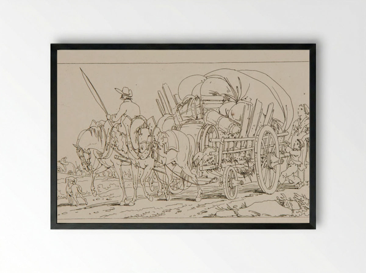 Plate XLIII (Horse-Drawn Cart) - Jacques-Francois-Joseph Swebach - Framed Print Black