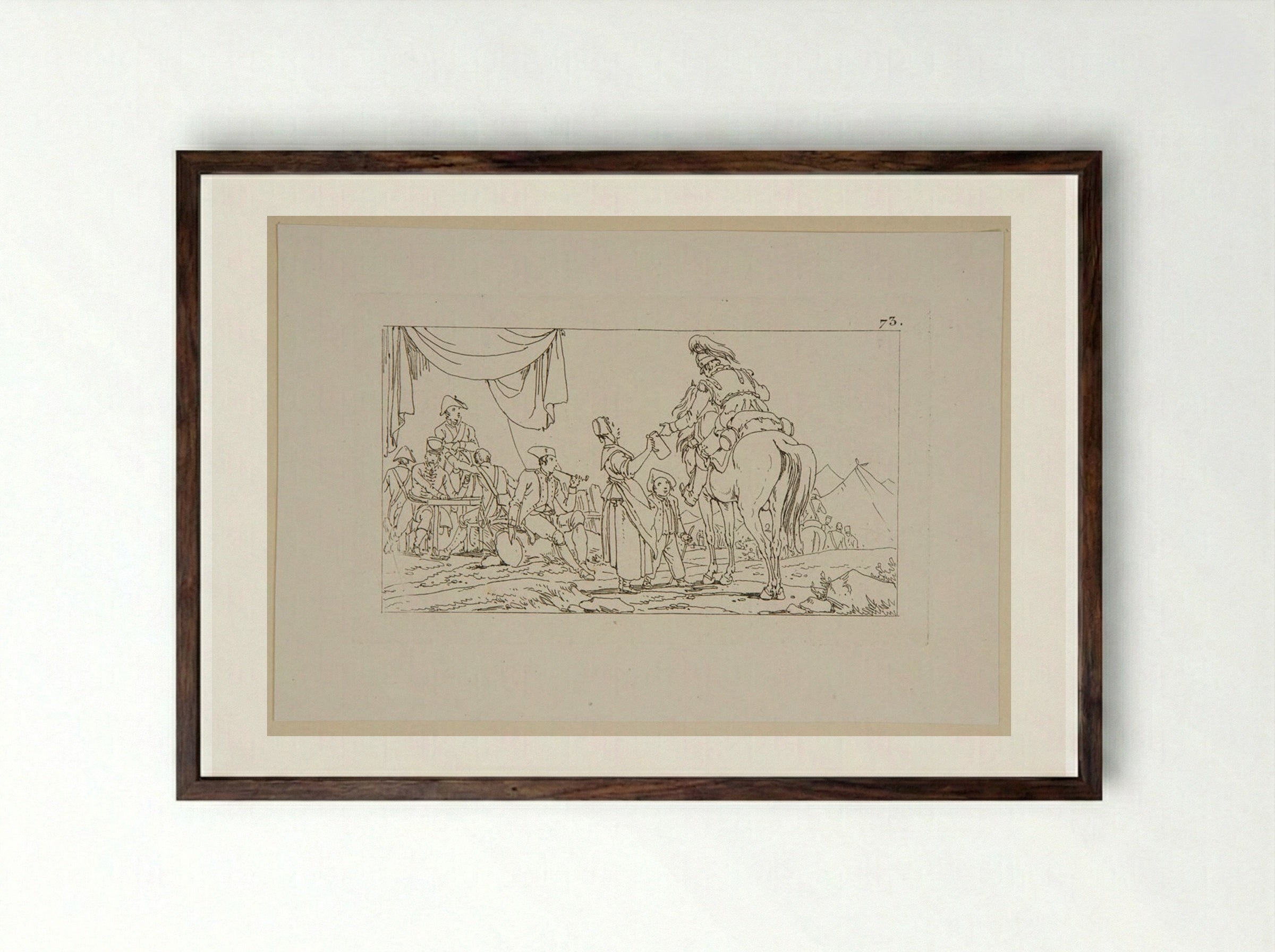 Plate XLIX (Military Camp Scene) - Jacques-Francois-Joseph Swebach - Framed Print Dark Wood