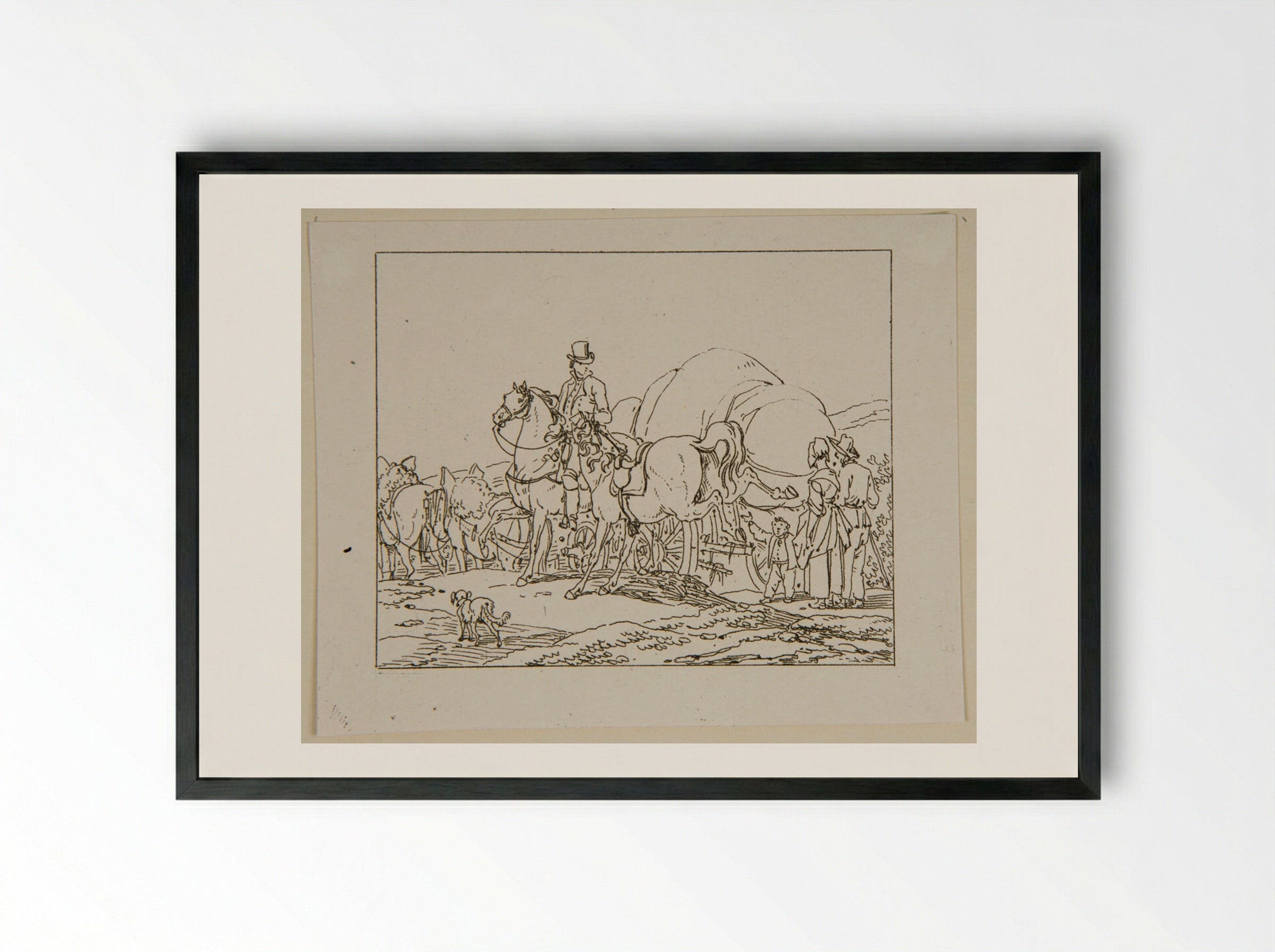 Plate XVII (Travellers with a Cart) - Jacques-Francois-Joseph Swebach - Framed Print Black