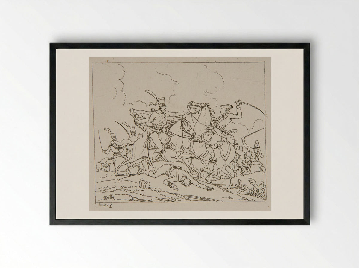 Plate XXI (Cavalry Skirmish) - Jacques-Francois-Joseph Swebach - Framed Print Black