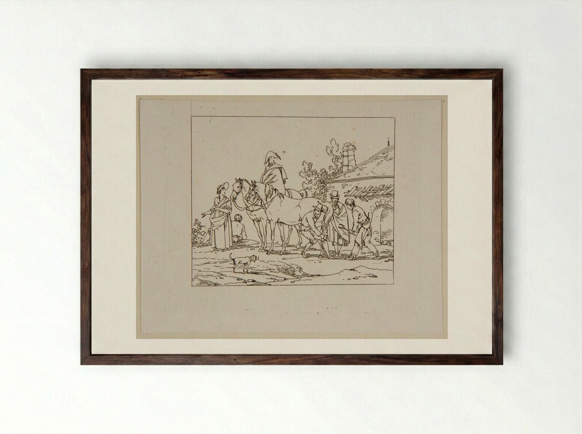 Plate XXIV (Farrier Scene) - Jacques-Francois-Joseph Swebach - Framed Print Dark Wood