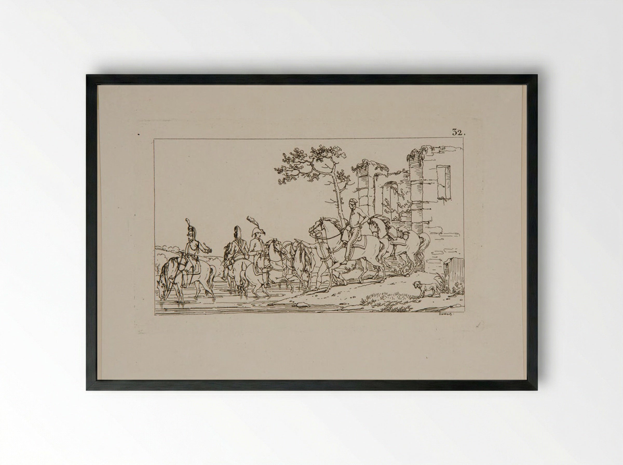 Plate XXIX (Cavalry near Ruins) - Jacques-Francois-Joseph Swebach - Framed Print Black