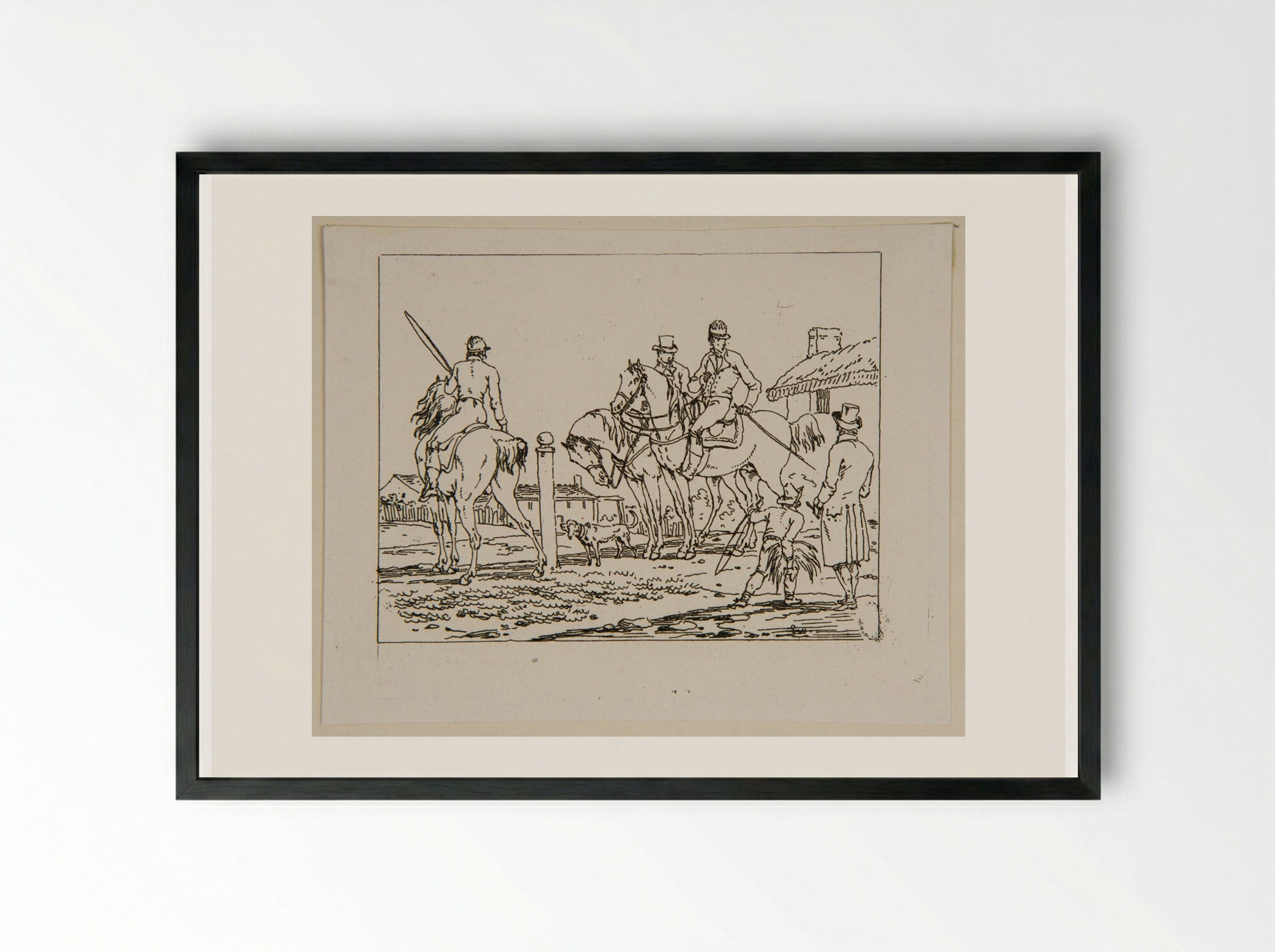 Plate XXV (Equestrian Figures and Figures on Foot) - Jacques-Francois-Joseph Swebach - Framed Print Black