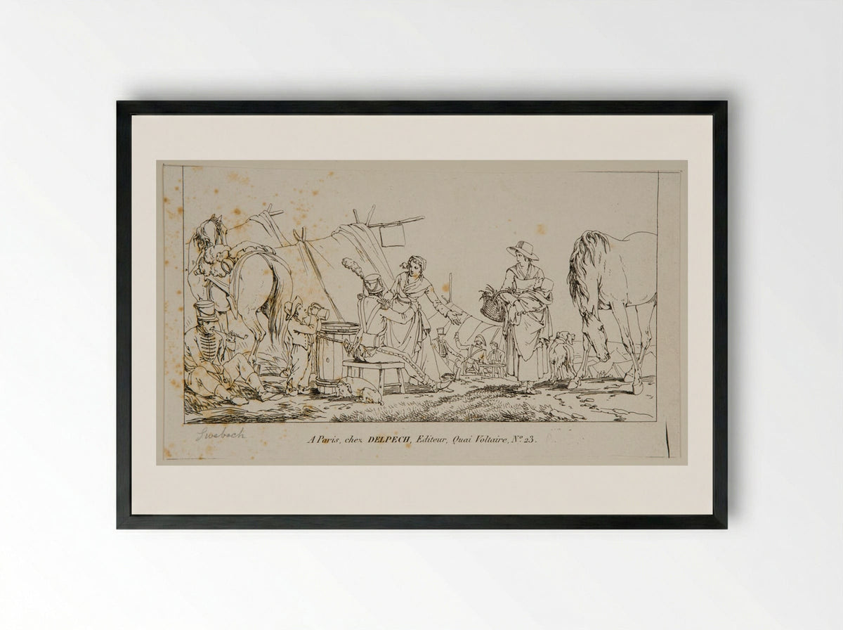 Plate XXVIII (Military Encampment Scene) - Jacques-Francois-Joseph Swebach - Framed Print Black