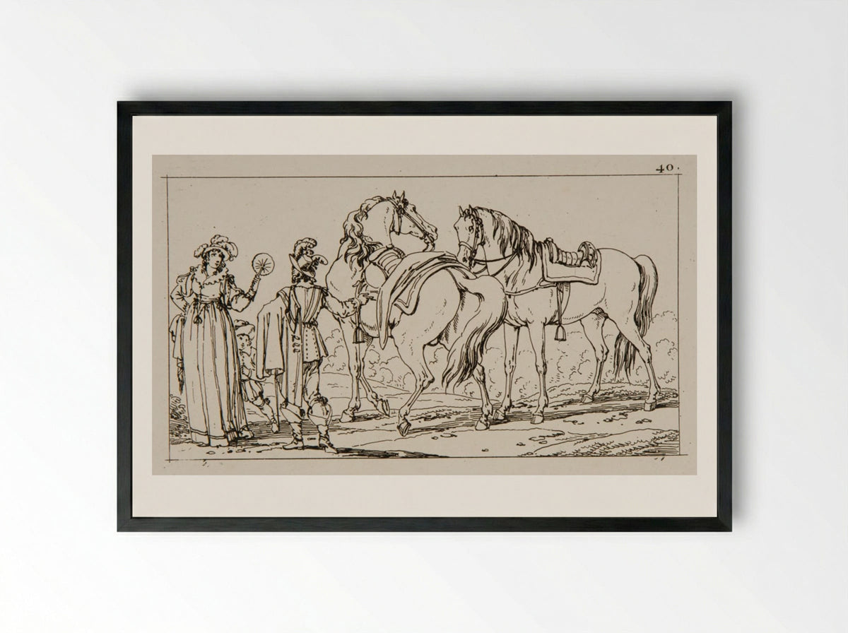 Plate XXXVII (Equestrian Study) - Jacques-Francois-Joseph Swebach - Framed Print Black