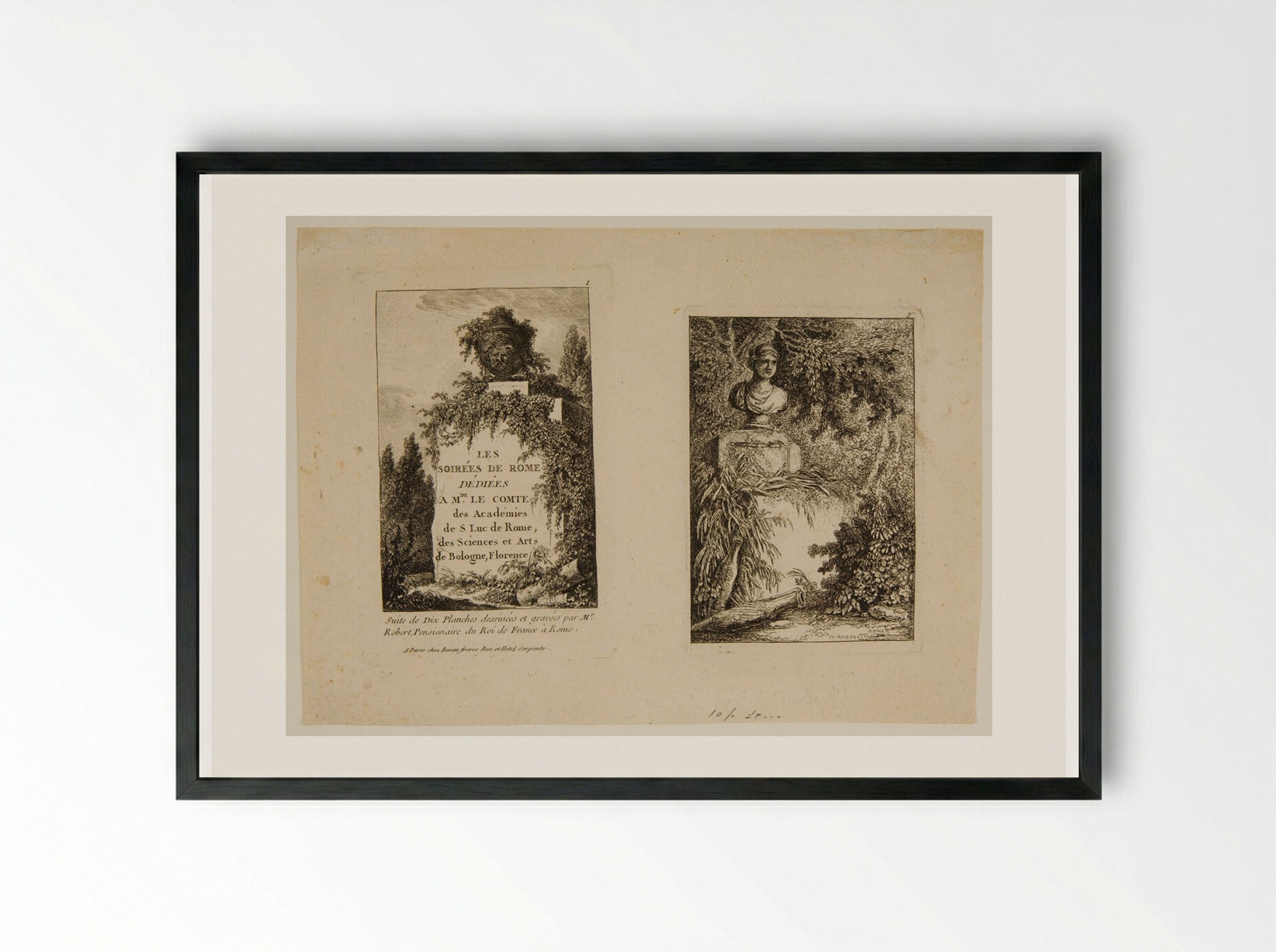 Plates I and II of Les Soirées de Rome - Hubert Robert - Framed Print Black