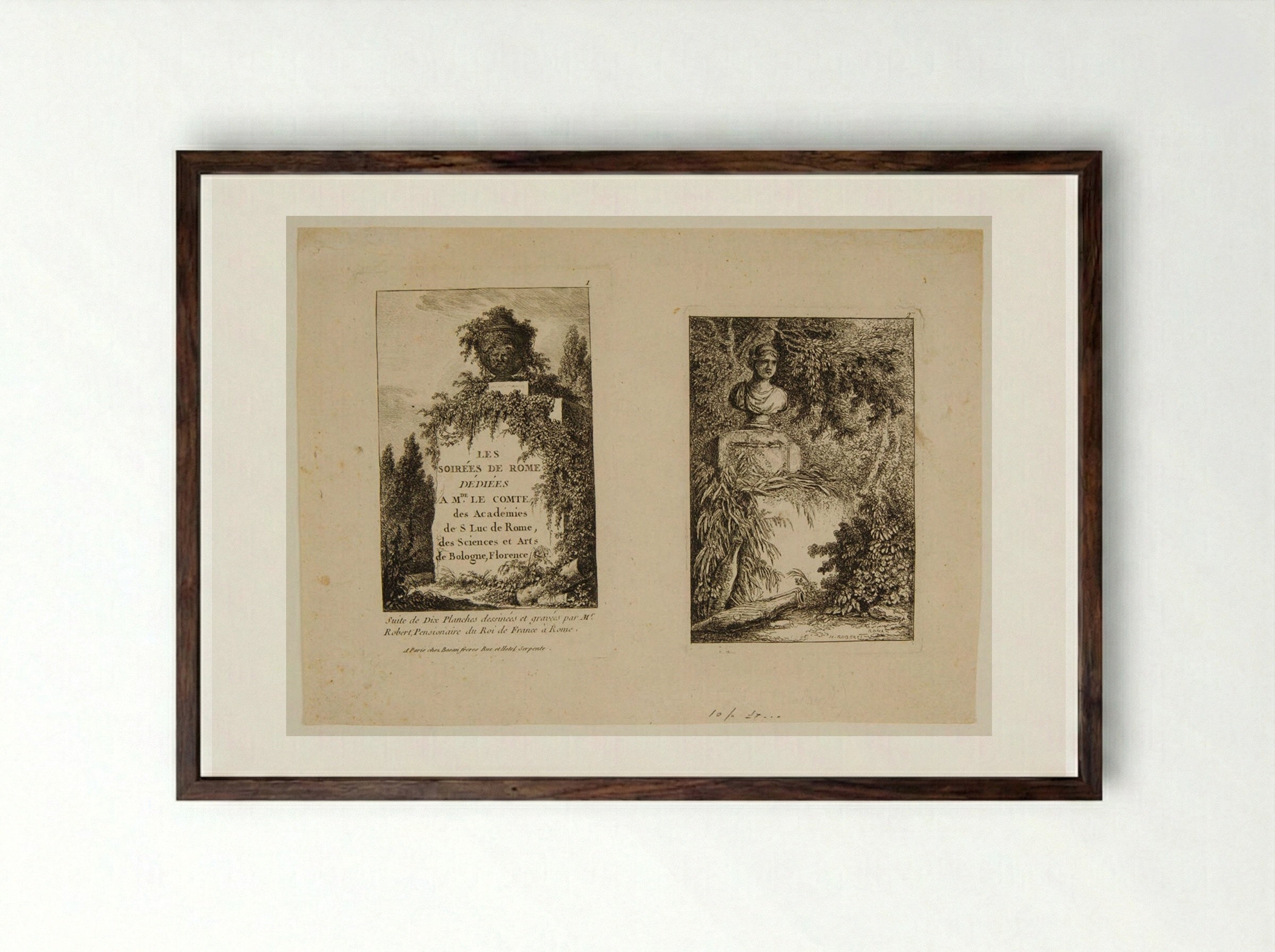 Plates I and II of Les Soirées de Rome - Hubert Robert - Framed Print Dark Wood