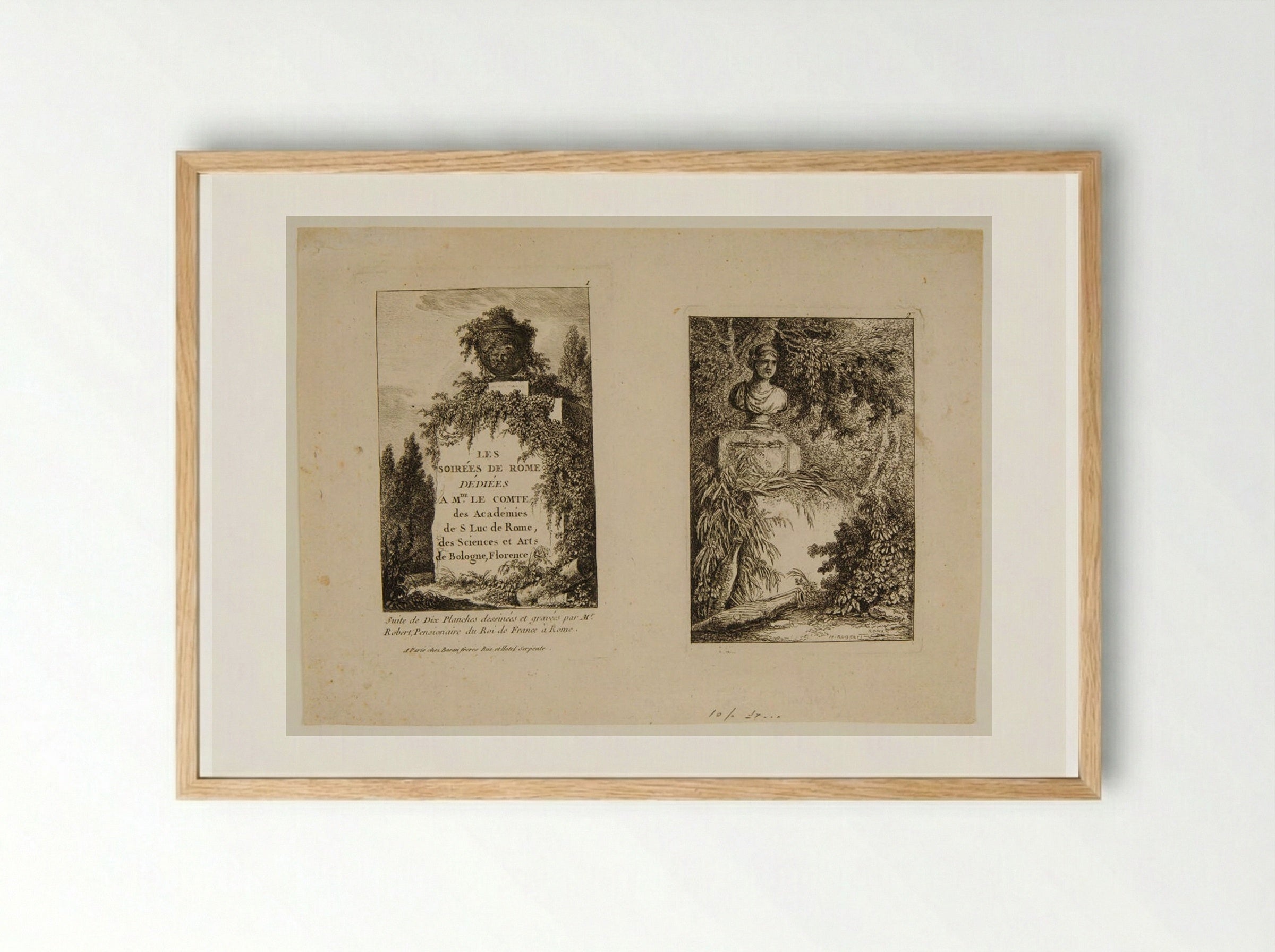 Plates I and II of Les Soirées de Rome - Hubert Robert - Framed Print Wood