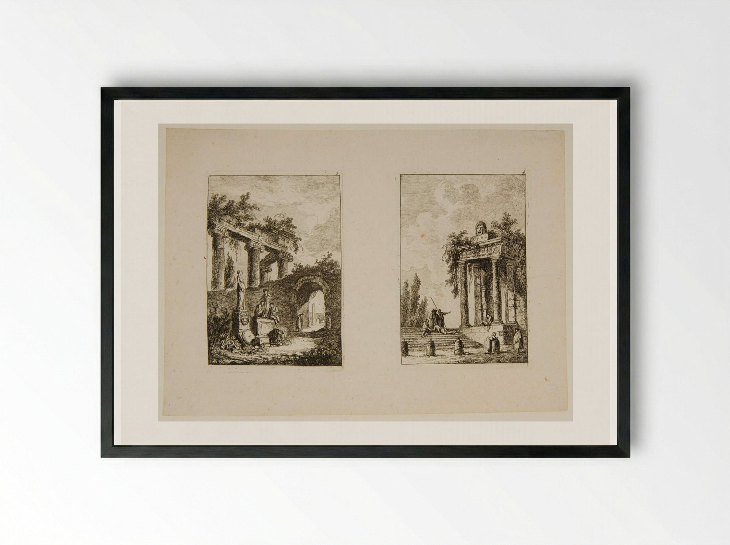 Plates III and IV of Les Soirées de Rome - Hubert Robert - Framed Print Black