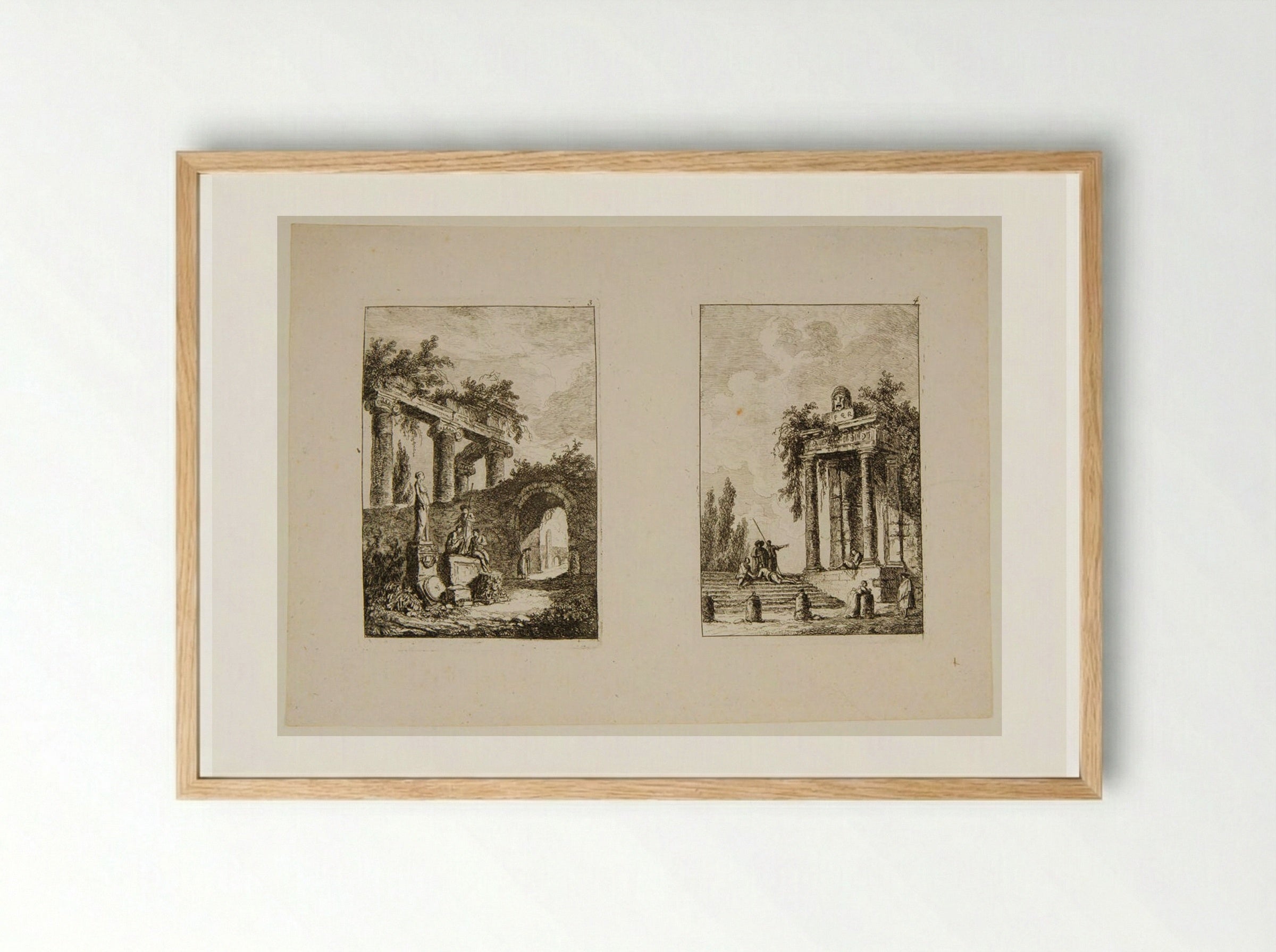 Plates III and IV of Les Soirées de Rome - Hubert Robert - Framed Print Wood