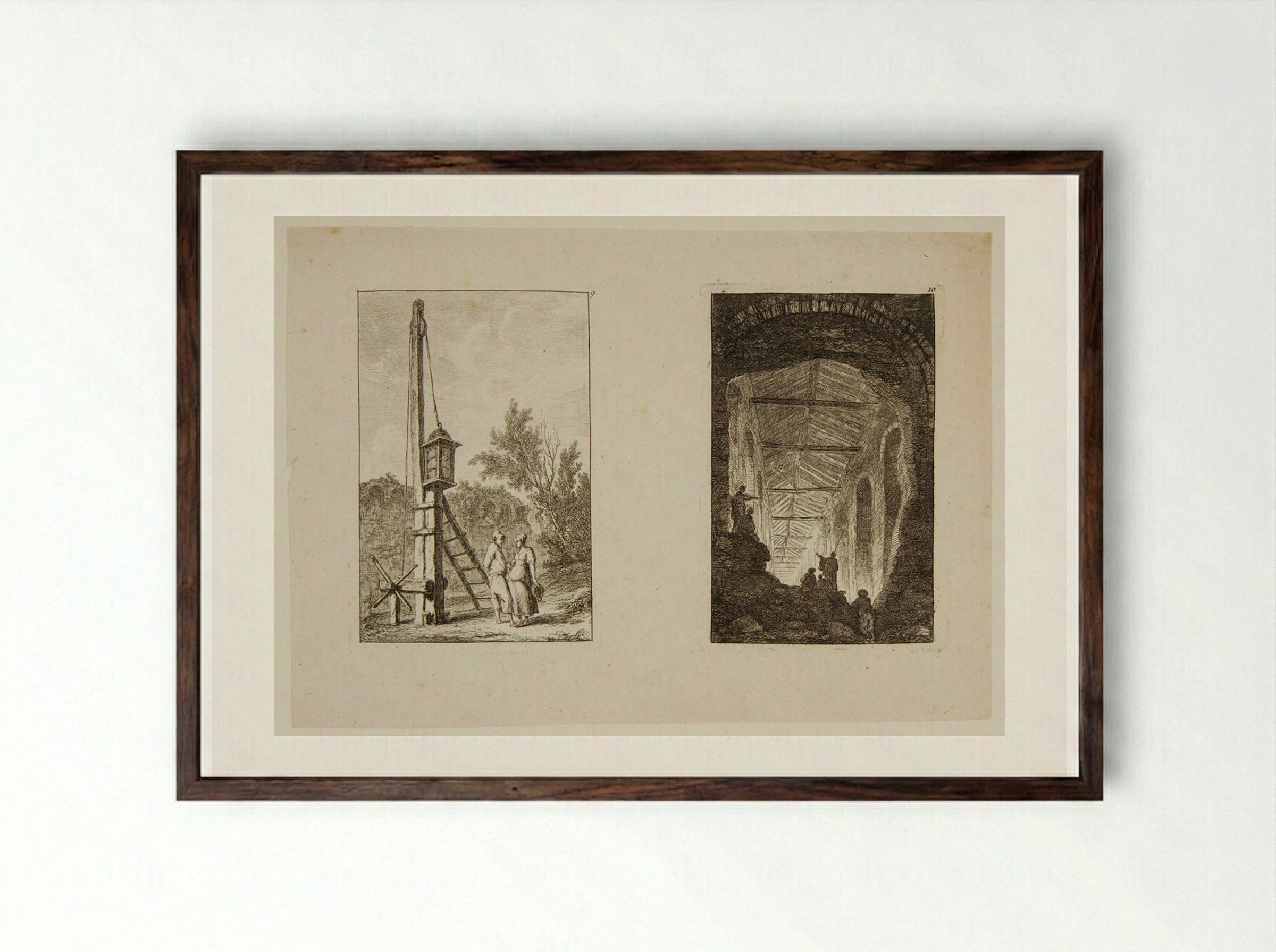 Plates IX and X of Les Soirées de Rome - Hubert Robert - Framed Print Dark Wood