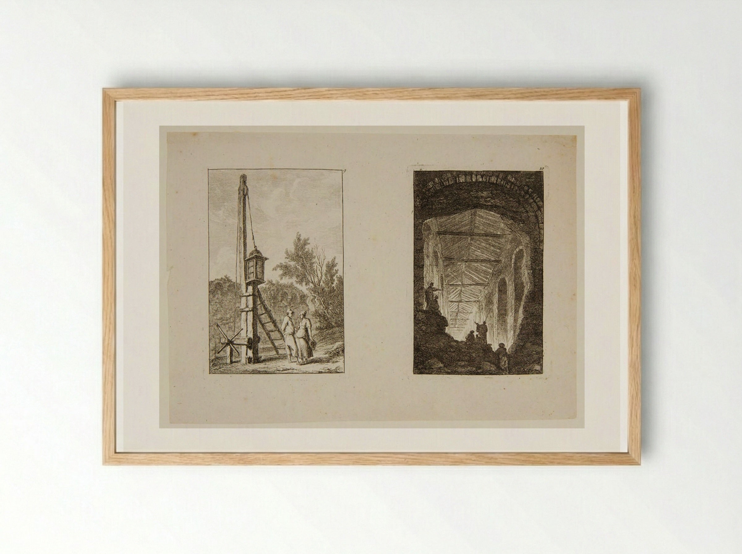 Plates IX and X of Les Soirées de Rome - Hubert Robert - Framed Print Wood