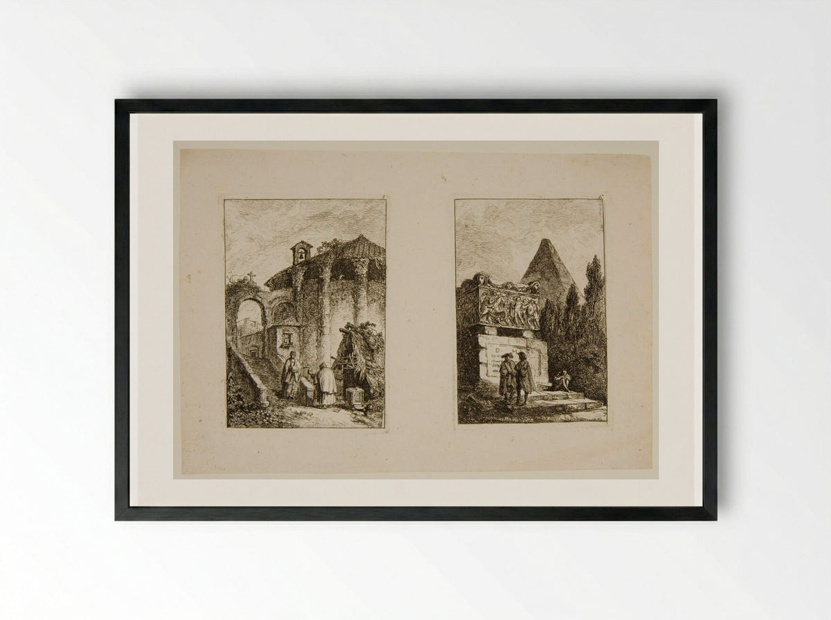 Plates V and VI of Les Soirées de Rome - Hubert Robert - Framed Print Black