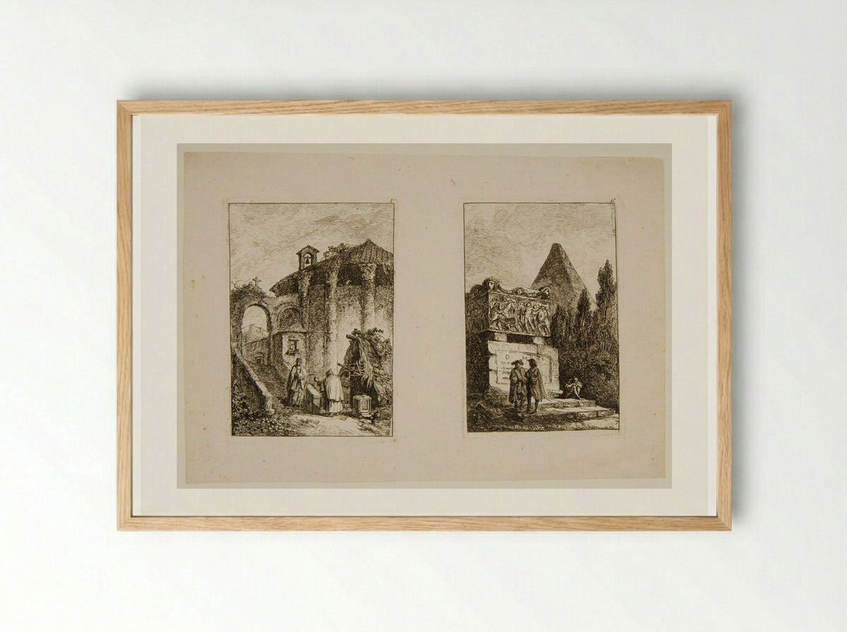 Plates V and VI of Les Soirées de Rome - Hubert Robert - Framed Print Wood