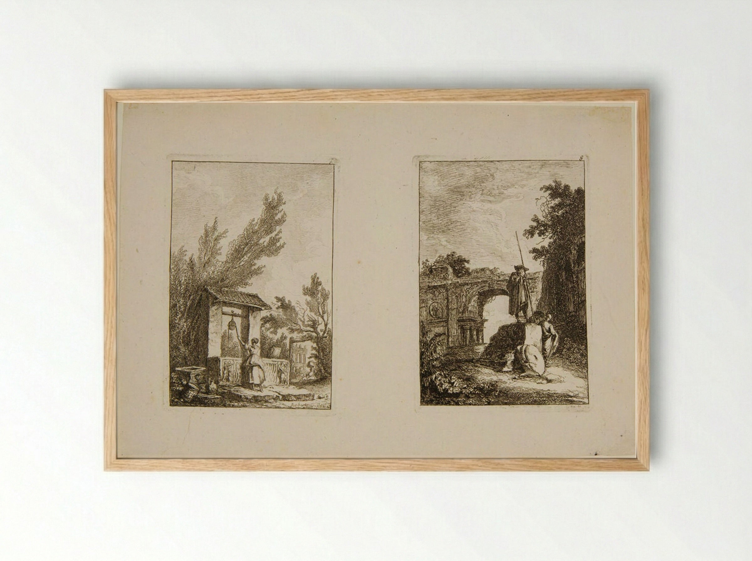 Plates VII and VIII of Les Soirées de Rome - Hubert Robert - Framed Print Wood