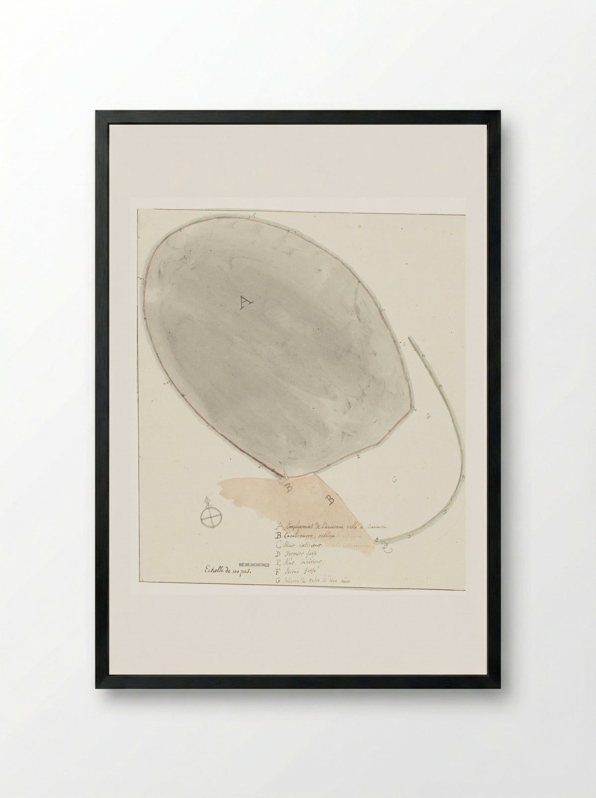 Plattegrond met afmetingen van oude stad Manduria - Willem Carel Dierkens - Framed Print Black