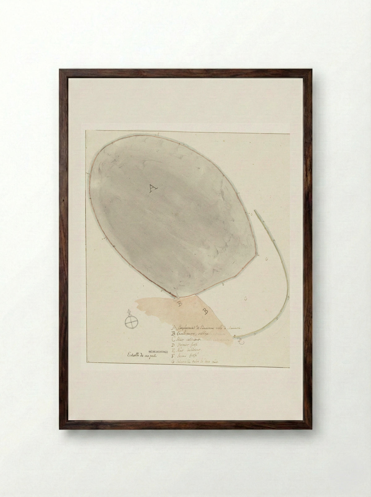 Plattegrond met afmetingen van oude stad Manduria - Willem Carel Dierkens - Framed Print Dark Wood