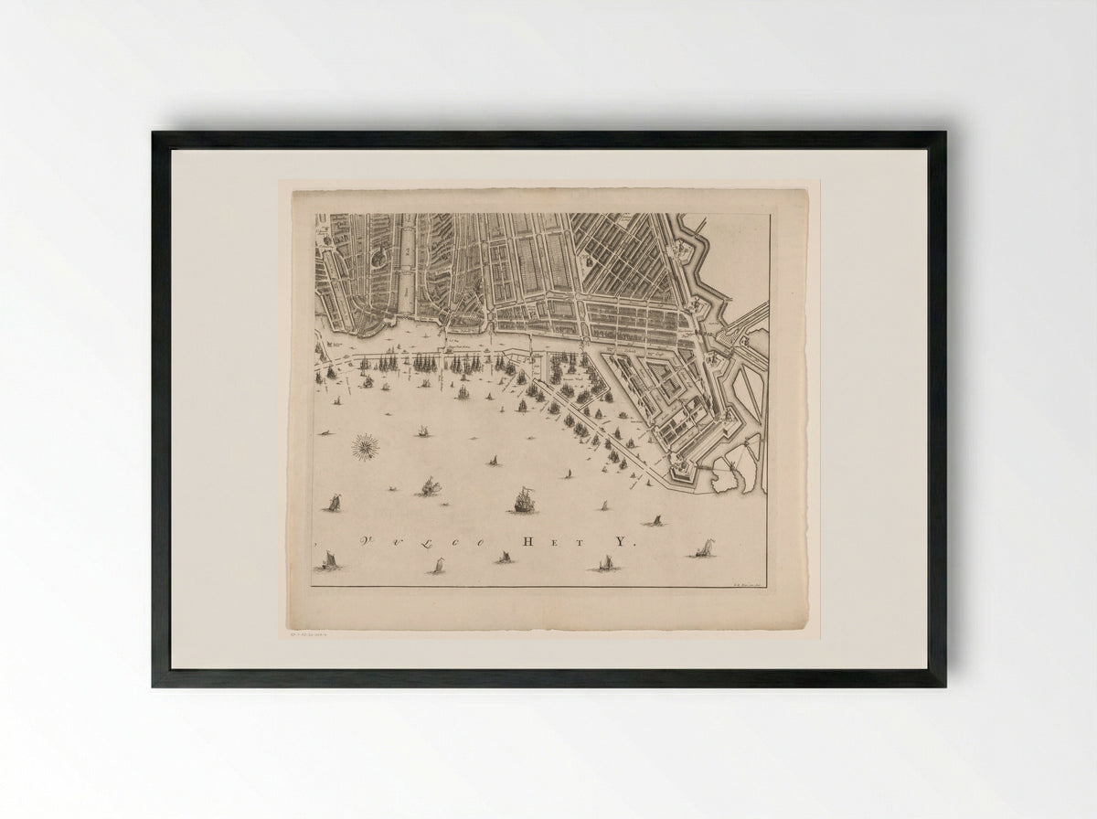 Plattegrond van Amsterdam (deel rechtsonder) - Frederik Willem Greebe - Framed Print Black