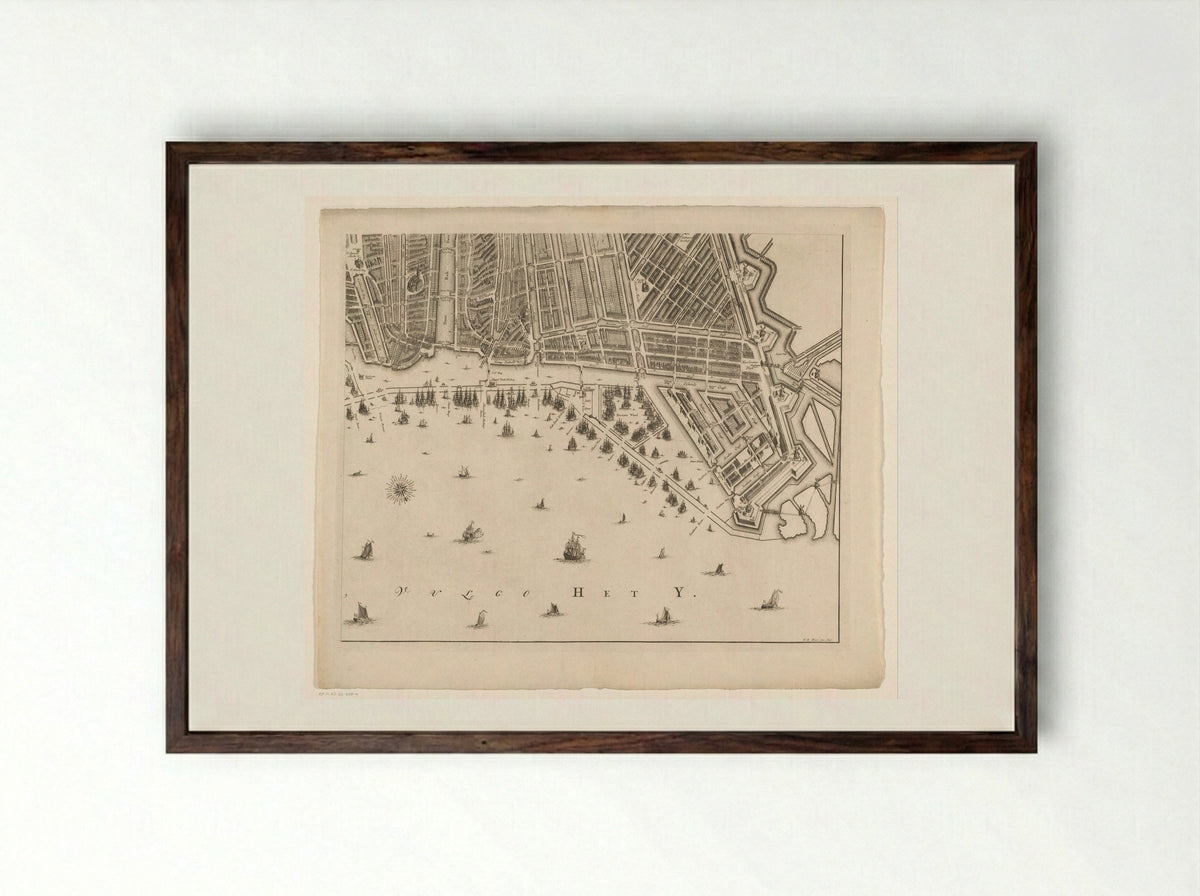 Plattegrond van Amsterdam (deel rechtsonder) - Frederik Willem Greebe - Framed Print Dark Wood