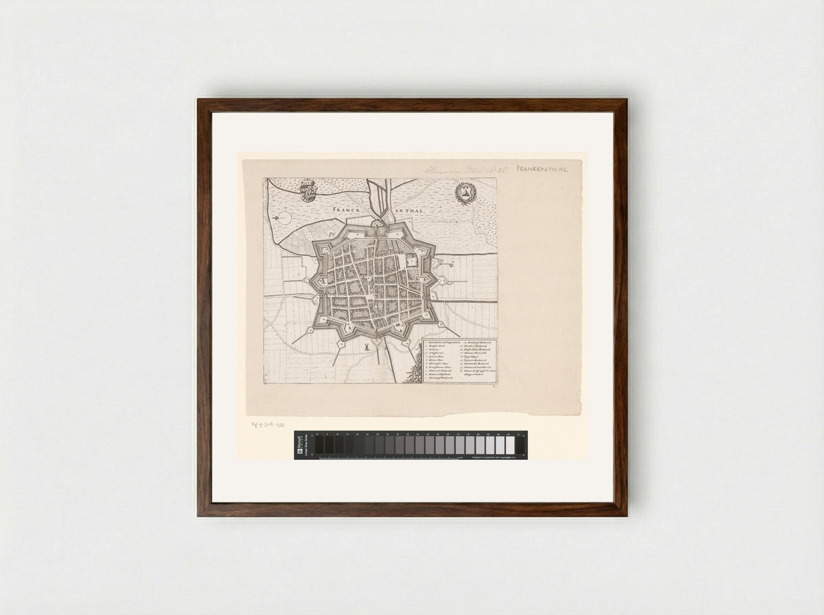 Plattegrond van Frankenthal - Matthäus Merian (I) - Framed Print Dark Wood