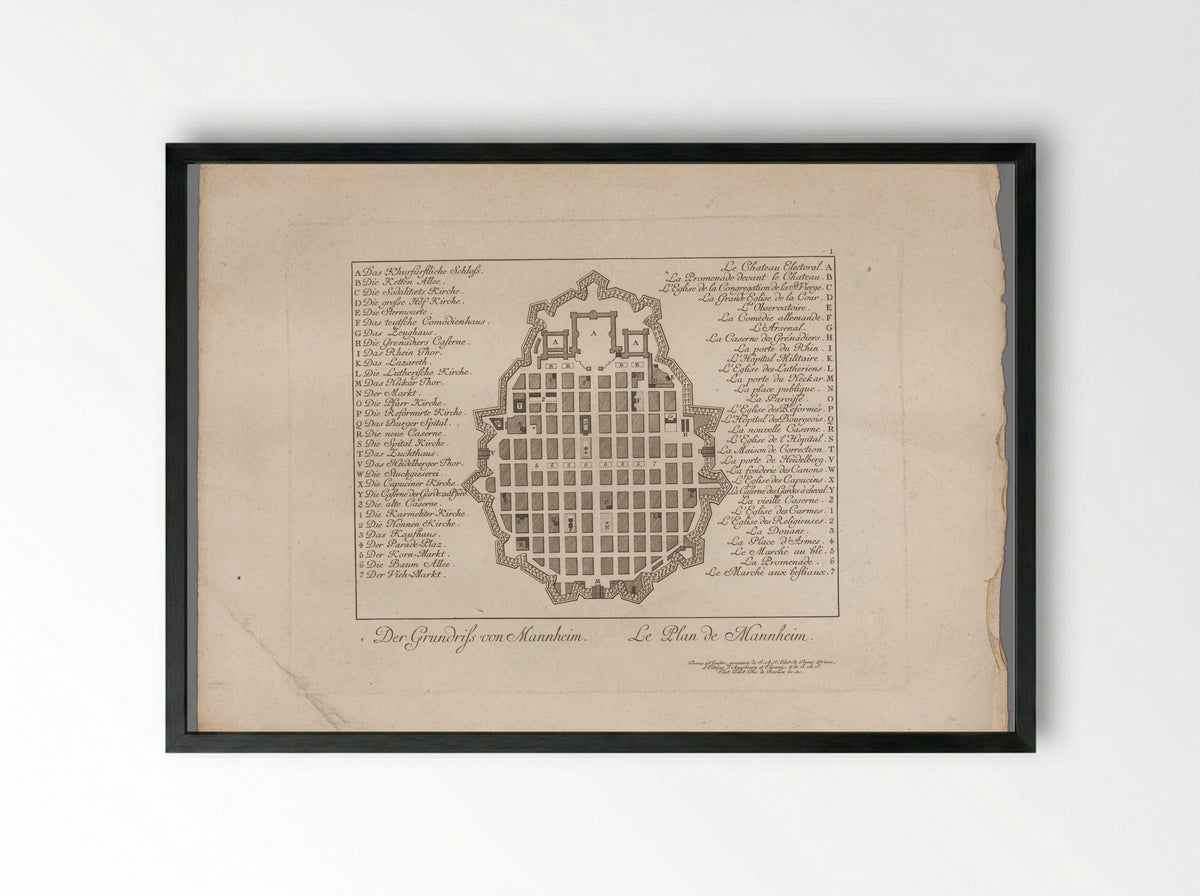 Plattegrond van Mannheim - Christian Friedrich Schwan - Framed Print Black