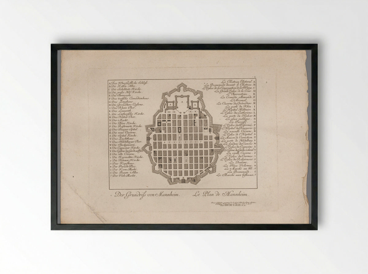 Plattegrond van Mannheim - Christian Friedrich Schwan - Framed Print Black