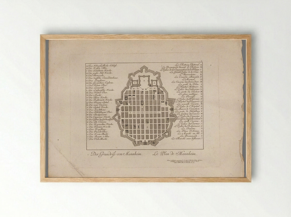 Plattegrond van Mannheim - Christian Friedrich Schwan - Framed Print Wood