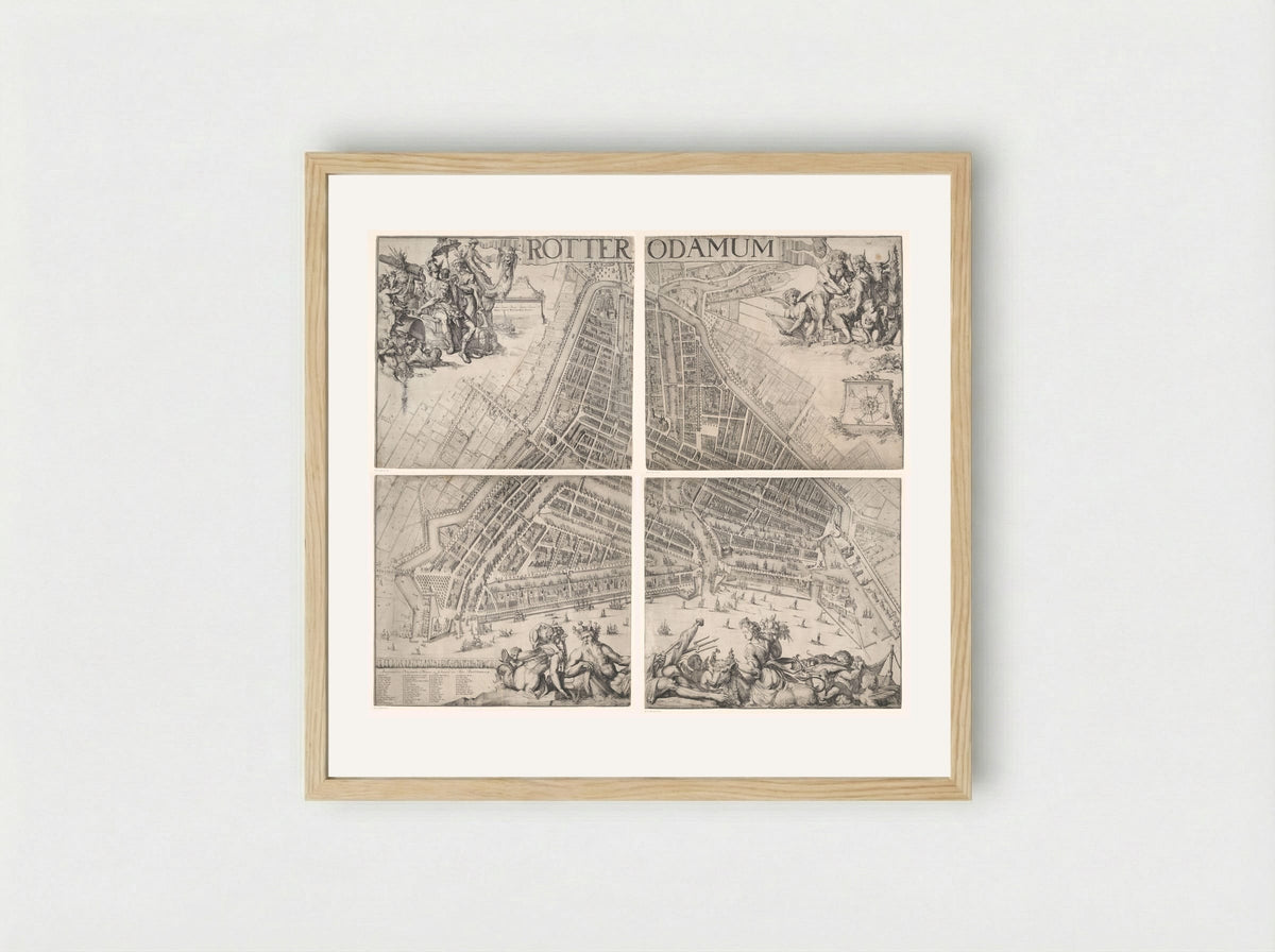 Plattegrond van Rotterdam, bestaande uit vier delen - Romeyn de Hooghe - Framed Print Wood