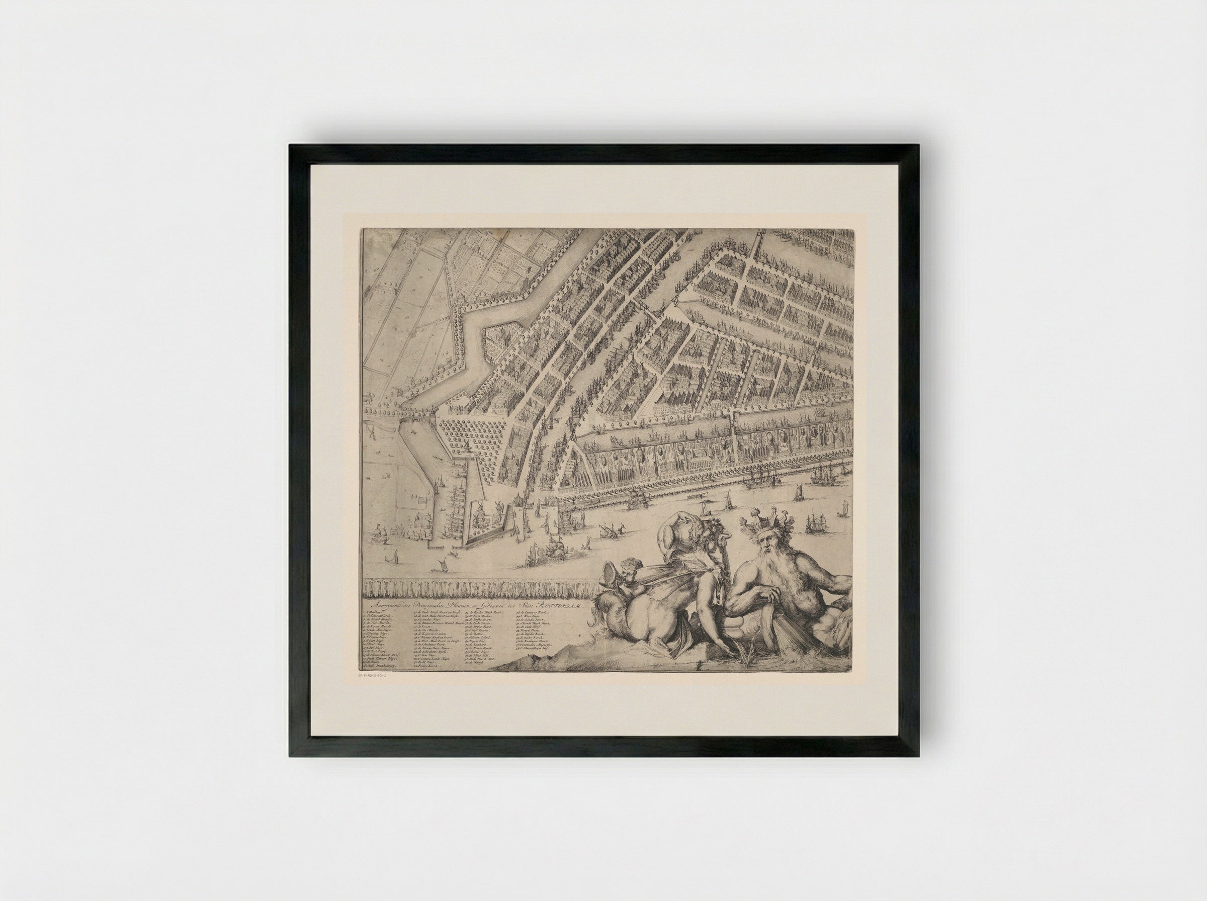 Plattegrond van Rotterdam (deel linksonder) - Romeyn de Hooghe - Framed Print Black