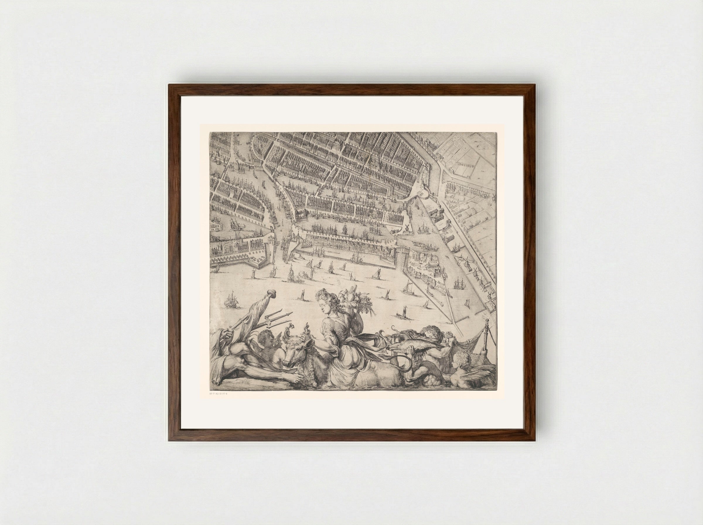 Plattegrond van Rotterdam (deel rechtsonder) - Romeyn de Hooghe - Framed Print Dark Wood