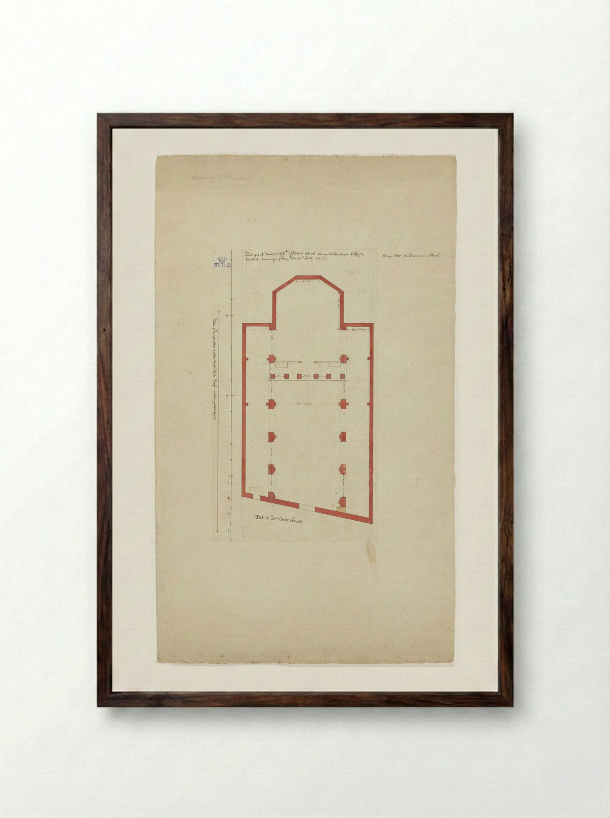Plattegrond van de Sint-Petruskerk, 's-Hertogenbosch - Pieter Jansz Saenredam - Framed Print Dark Wood