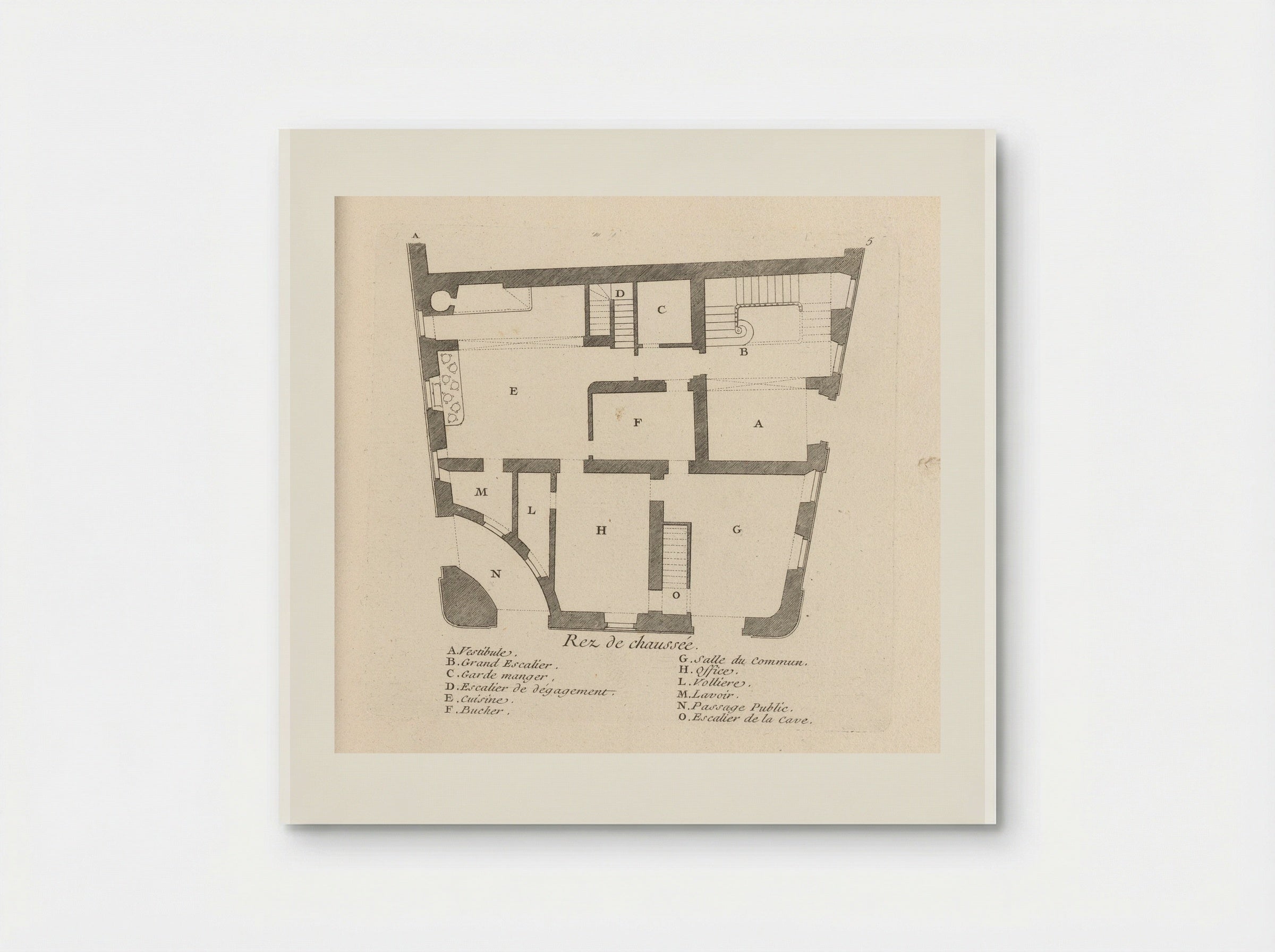 Plattegrond van de begane grond van het huis van Léon Berthous in Bayonne - Gabriel Huquier - Poster