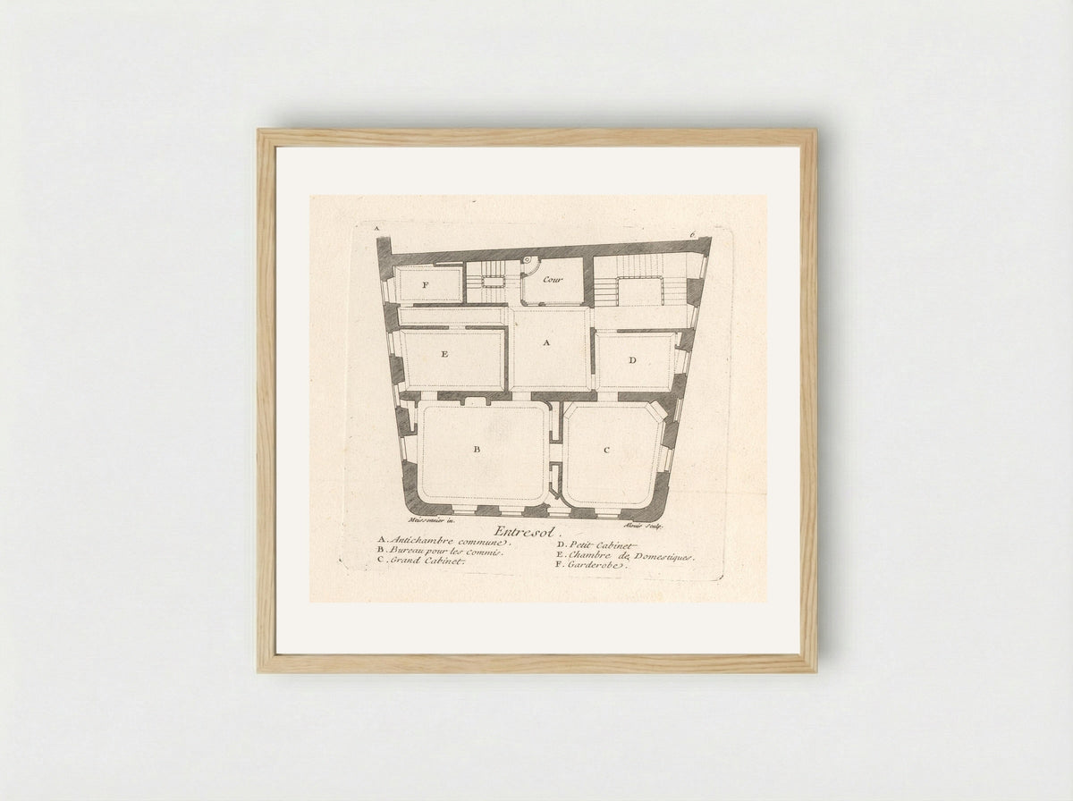 Plattegrond van de entresol van het huis van Léon Berthous in Bayonne - Gabriel Huquier - Framed Print Wood