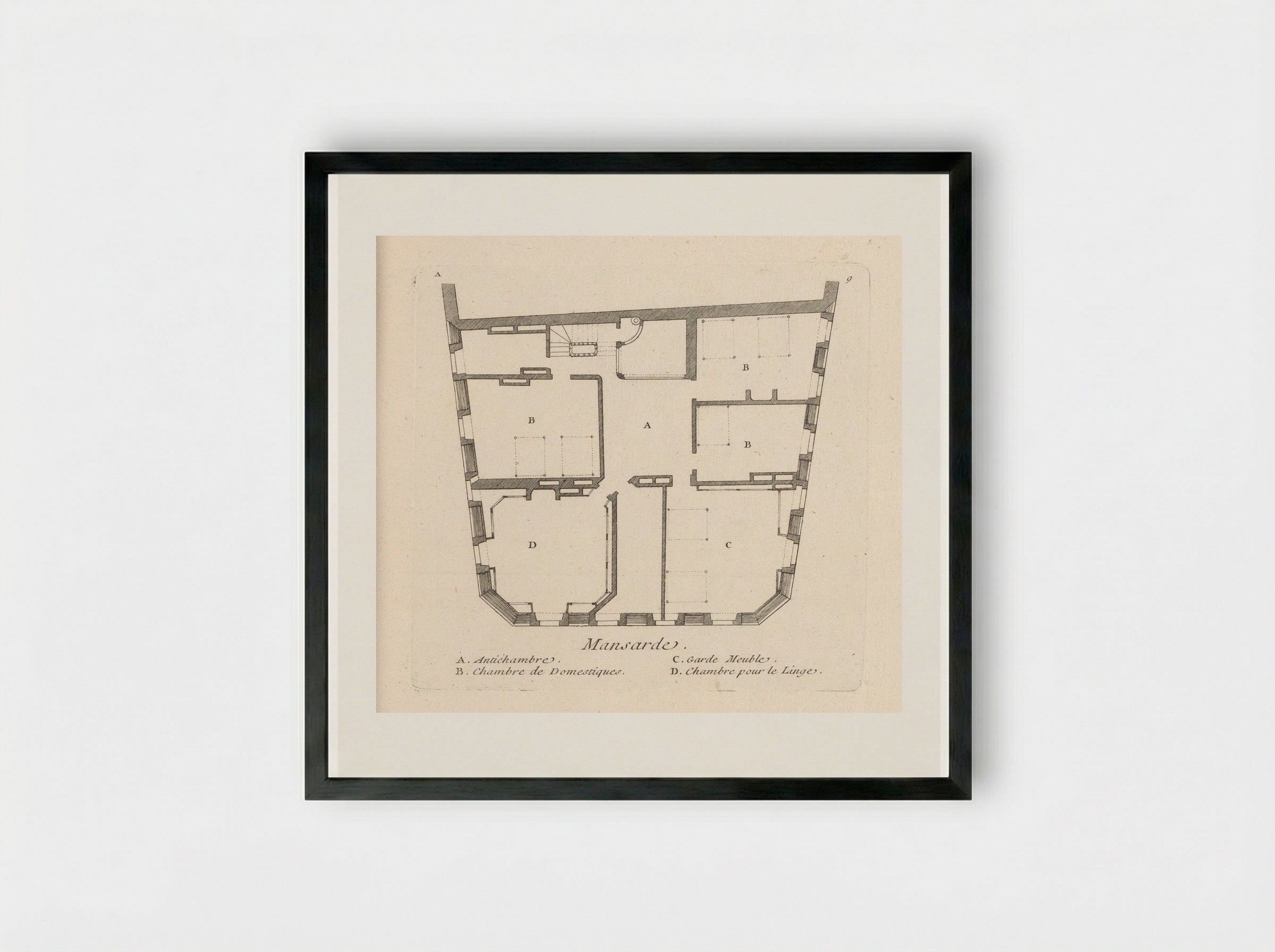 Plattegrond van de zolder van het huis van Léon Brethous in Bayonne - Gabriel Huquier - Framed Print Black