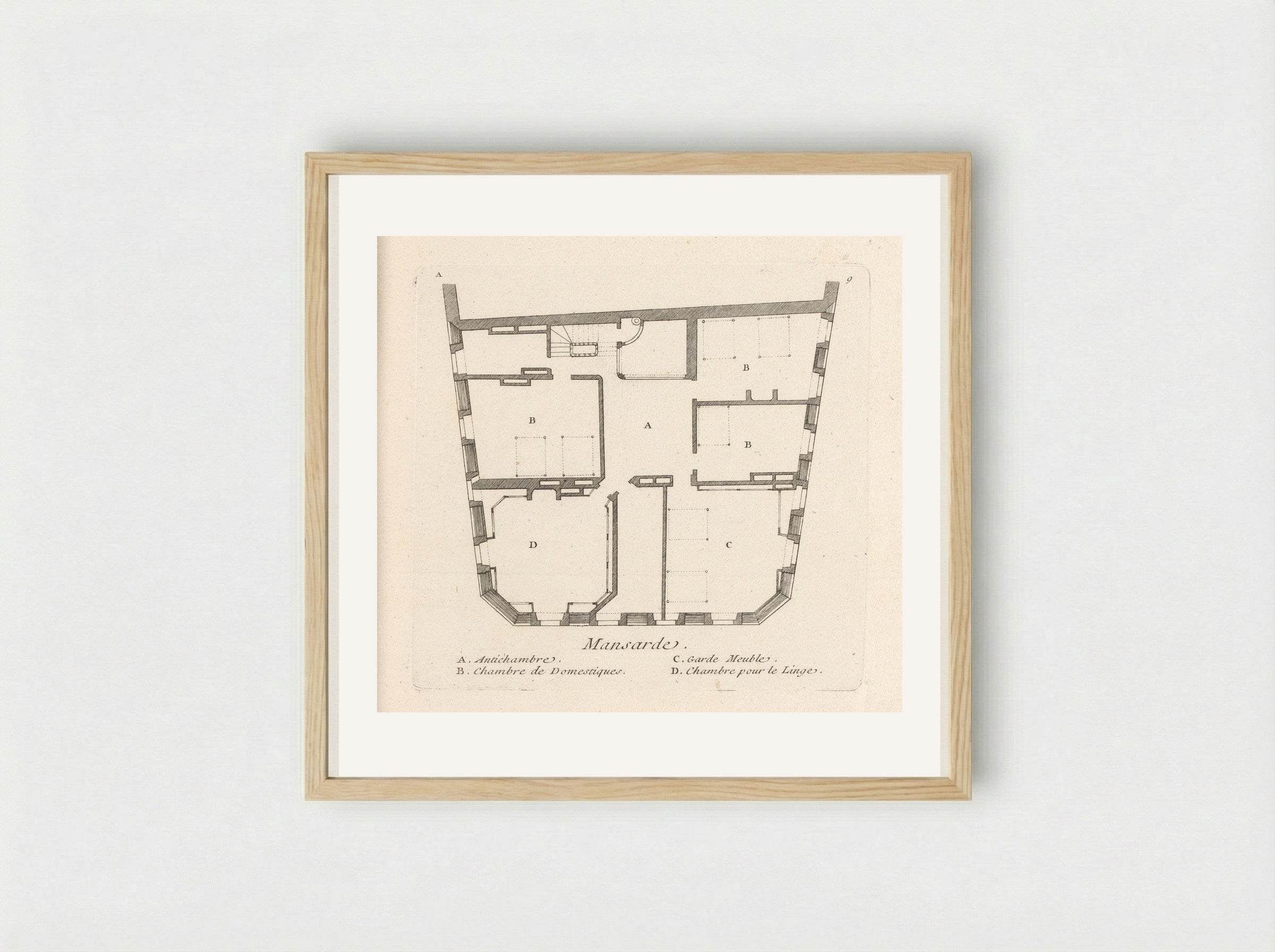 Plattegrond van de zolder van het huis van Léon Brethous in Bayonne - Gabriel Huquier - Framed Print Wood