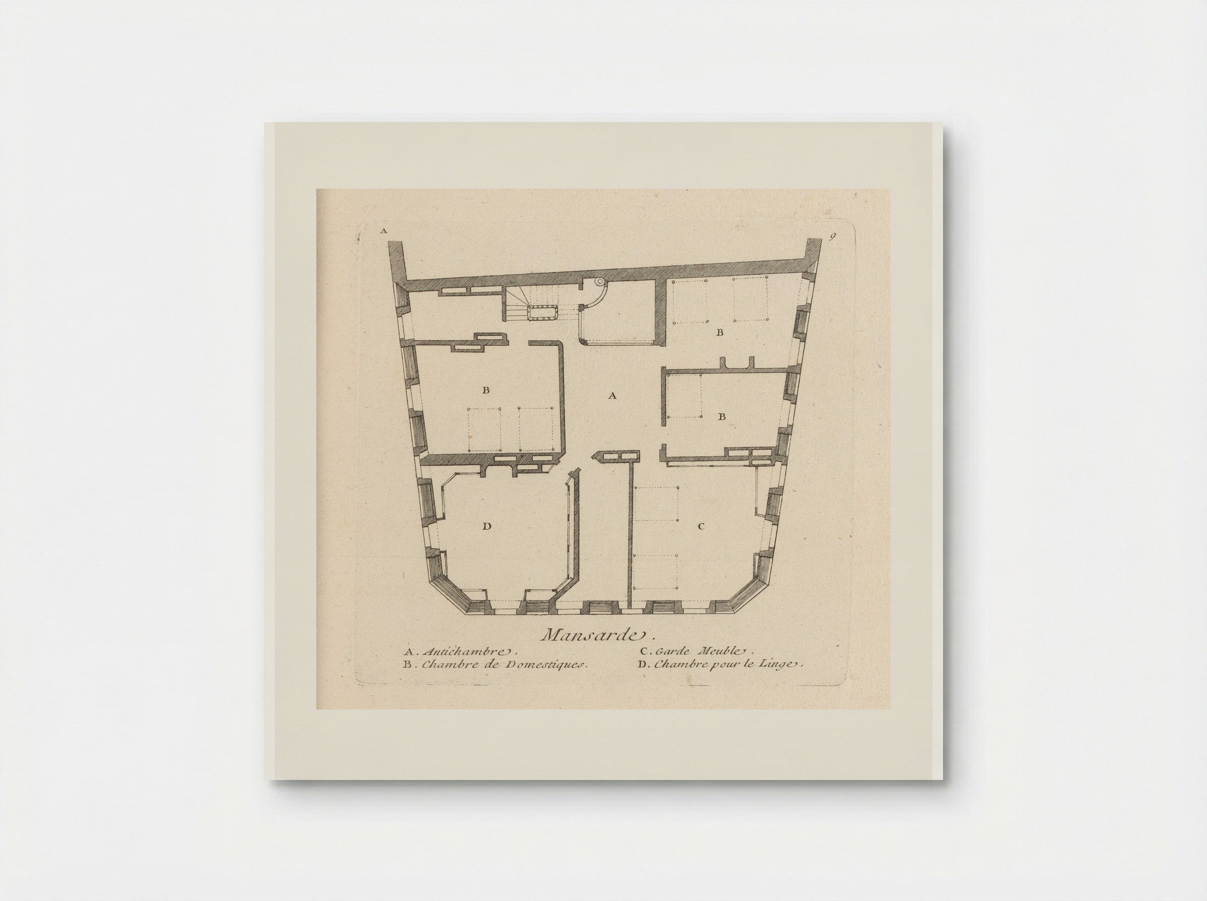 Plattegrond van de zolder van het huis van Léon Brethous in Bayonne - Gabriel Huquier - Poster