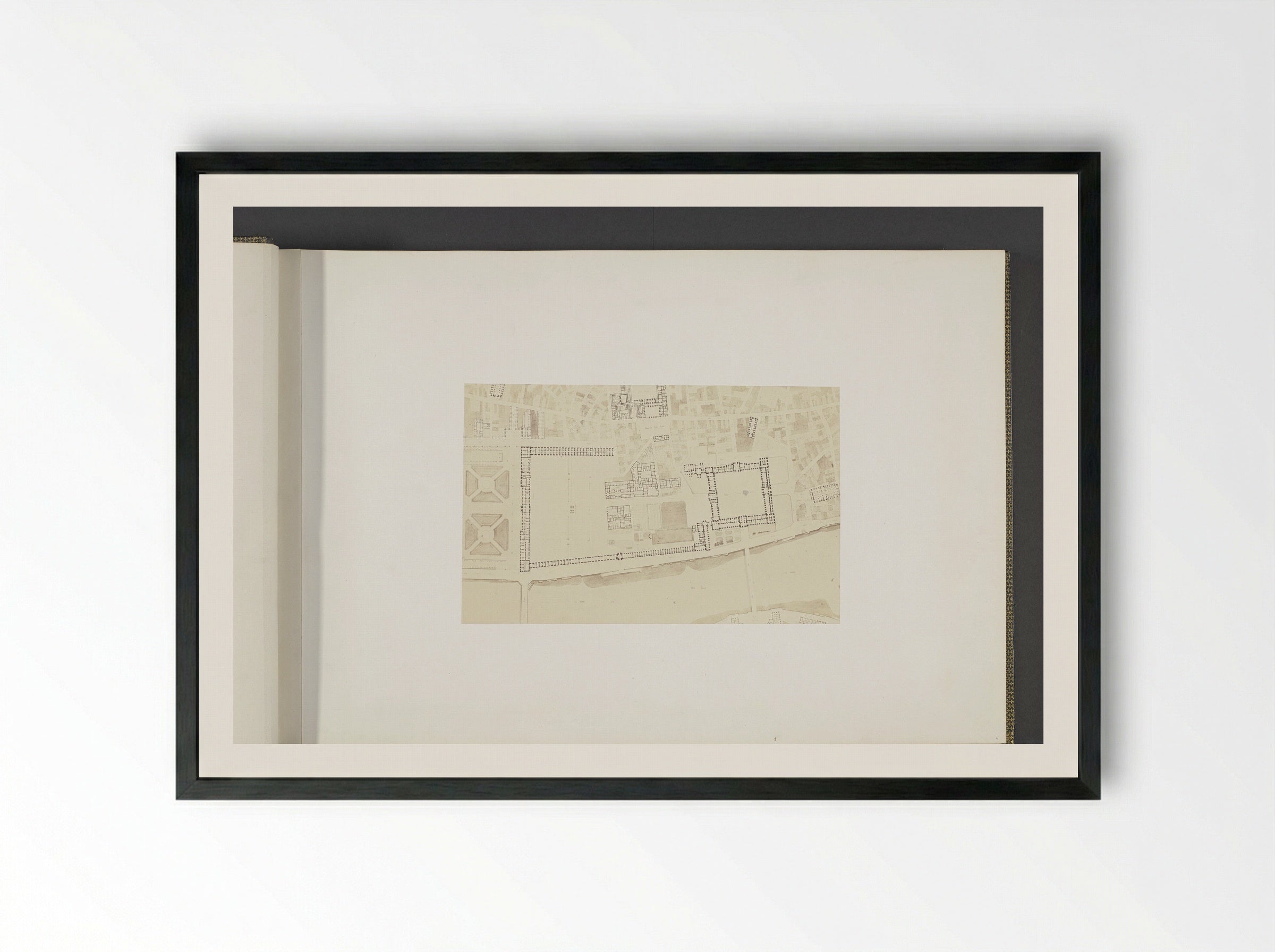 Plattegrond van het Louvre en omgeving rond 1830 - Édouard Denis Baldus - Framed Print Black