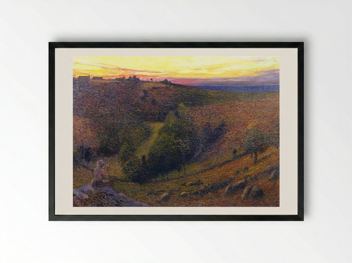 Playing Pipes to the Setting Sun - Henri Martin - Framed Print Black