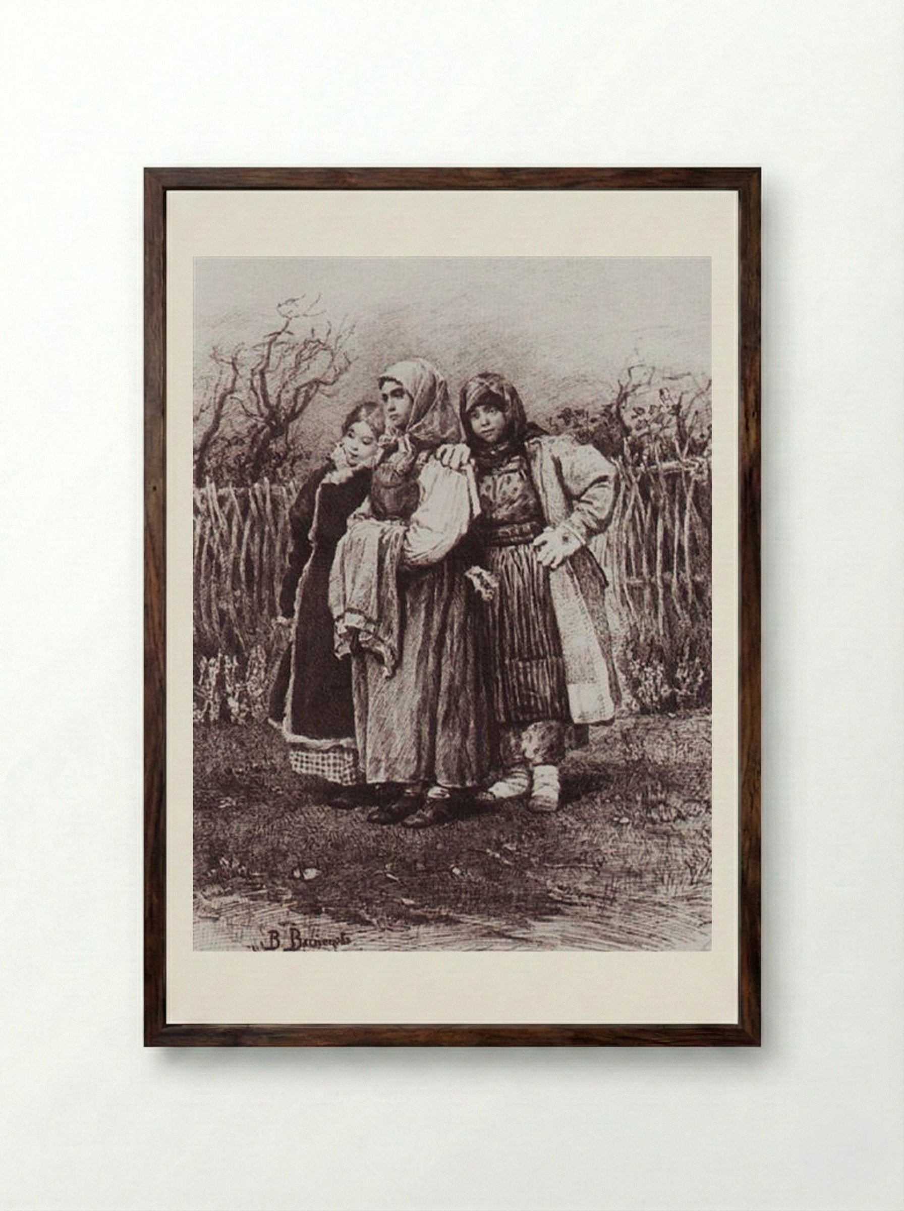 Playmates - Viktor Vasnetsov - Framed Print Dark Wood