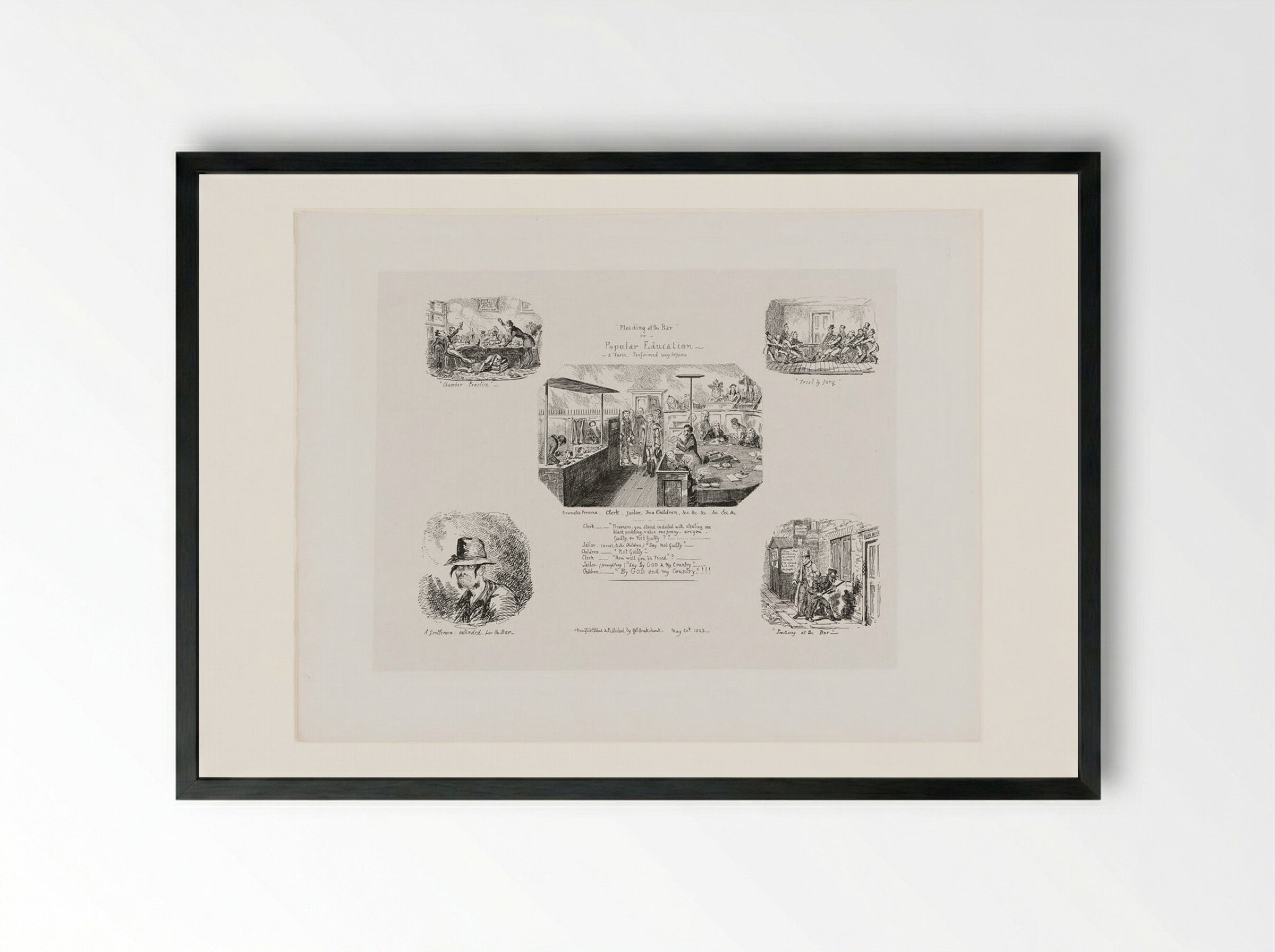 Pleading at the Bar or Popular Education, a Farce, Performed Every Sessions - George Cruikshank - Framed Print Black